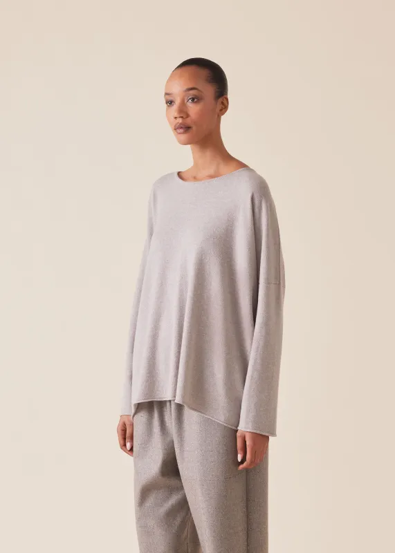 cashmere slim sleeve raw edge bateau neck sweater - mid plus (cygnet) sold by eskandar