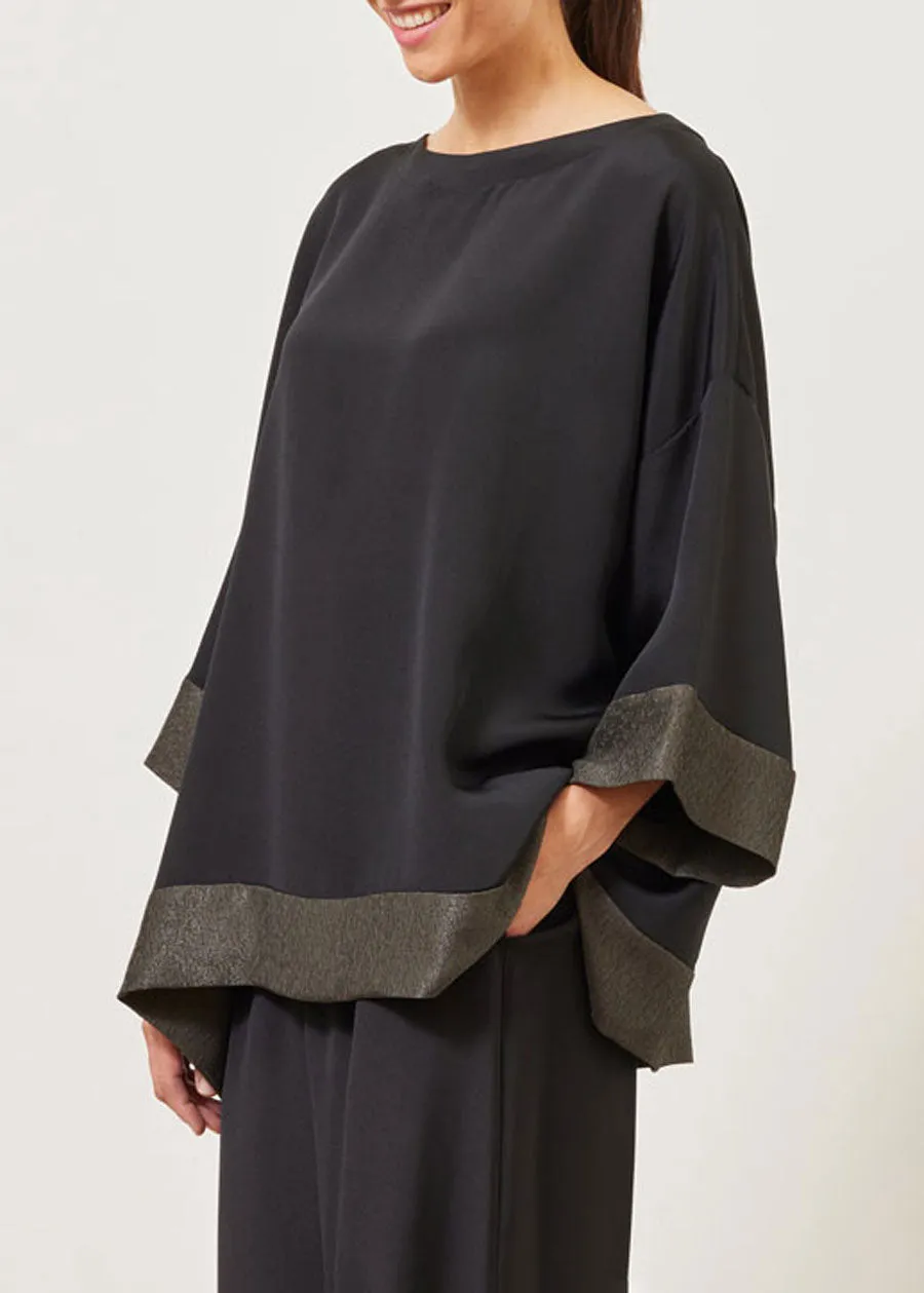 silk and lamé 3/4 sleeve scoop neck tunic - long sold by eskandar product image thumbnail 3
