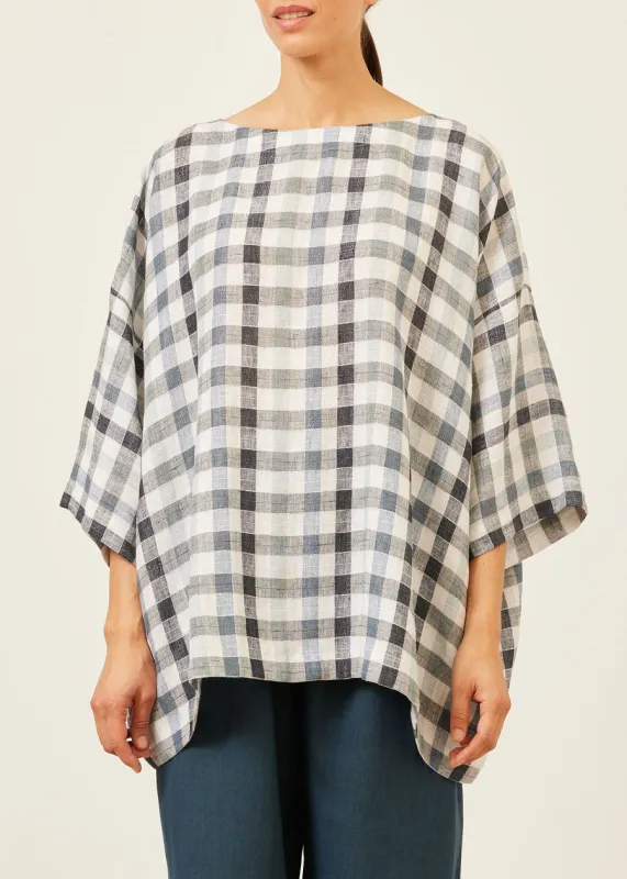 linen mix 3/4 sleeve bateau neck tunic - long sold by eskandar