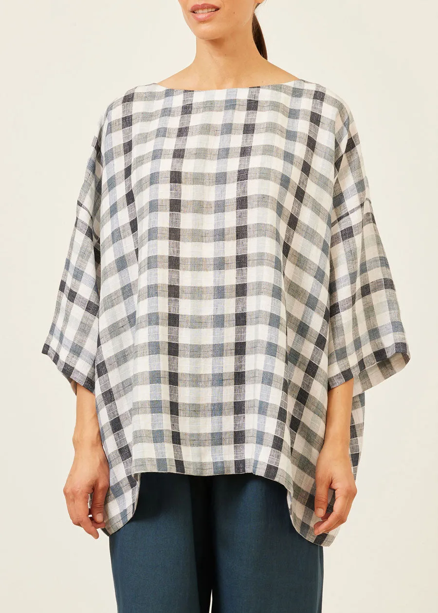 linen mix 3/4 sleeve bateau neck tunic - long sold by eskandar