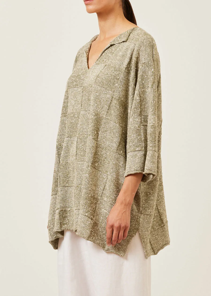 linen silk mix square 3/4 sleeve slit neck sweater - long sold by eskandar product image thumbnail 2