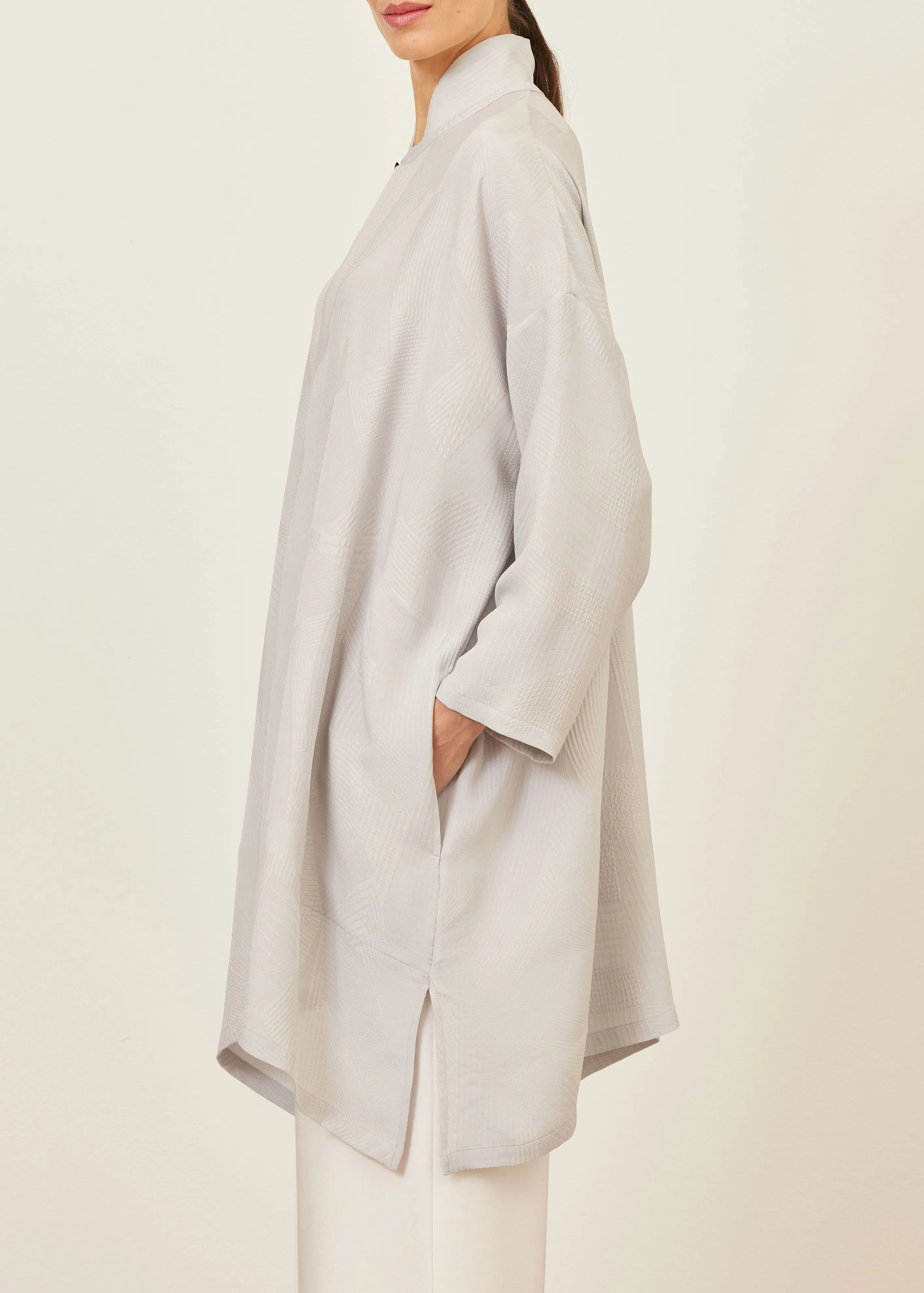 silk wide a-line shirt with chinese collar - very long with slits sold by eskandar product image thumbnail 2