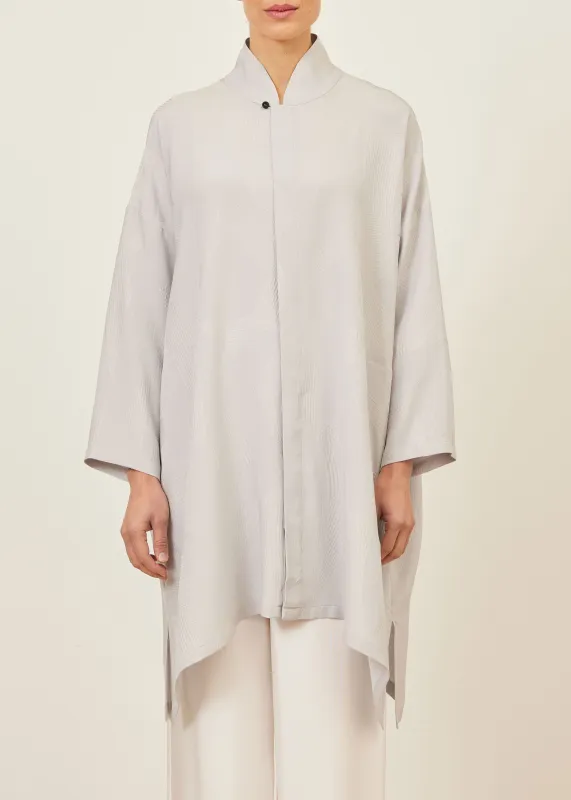 silk wide a-line shirt with chinese collar - very long with slits sold by eskandar