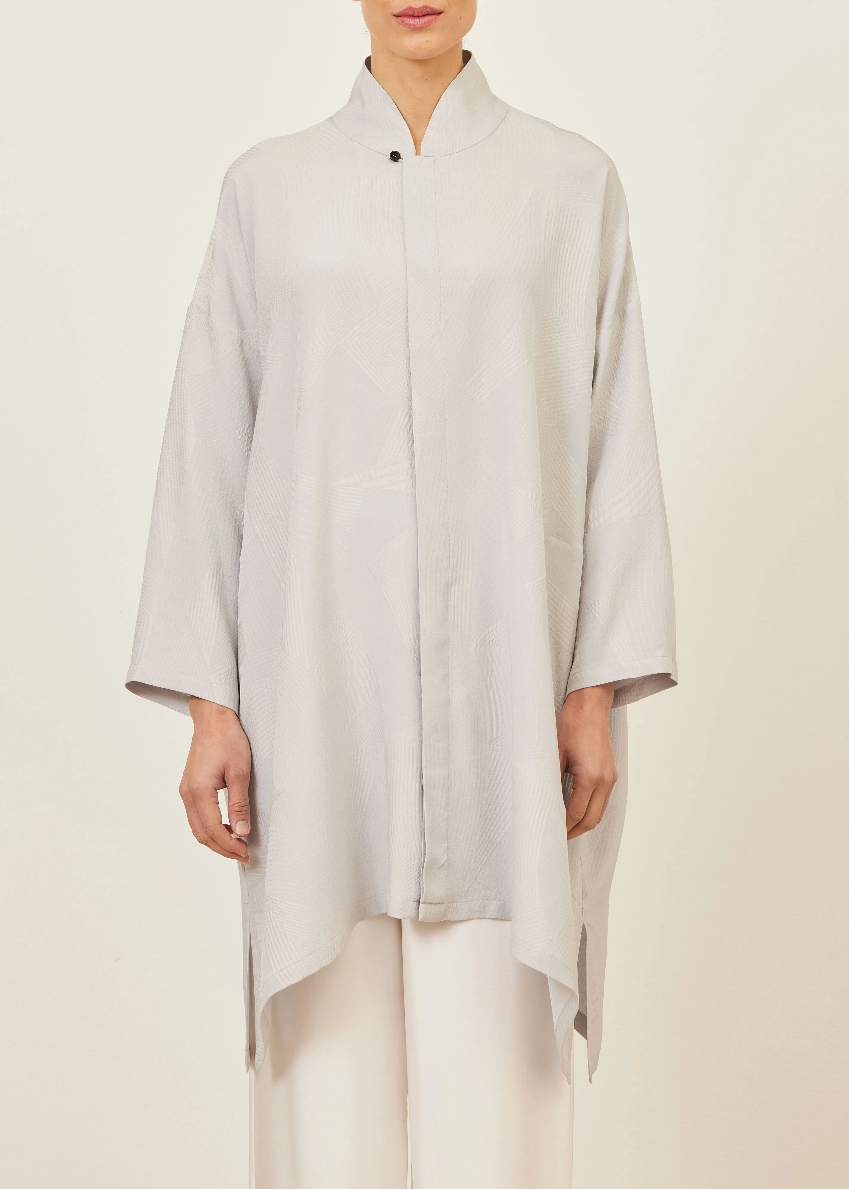 silk wide a-line shirt with chinese collar - very long with slits sold by eskandar