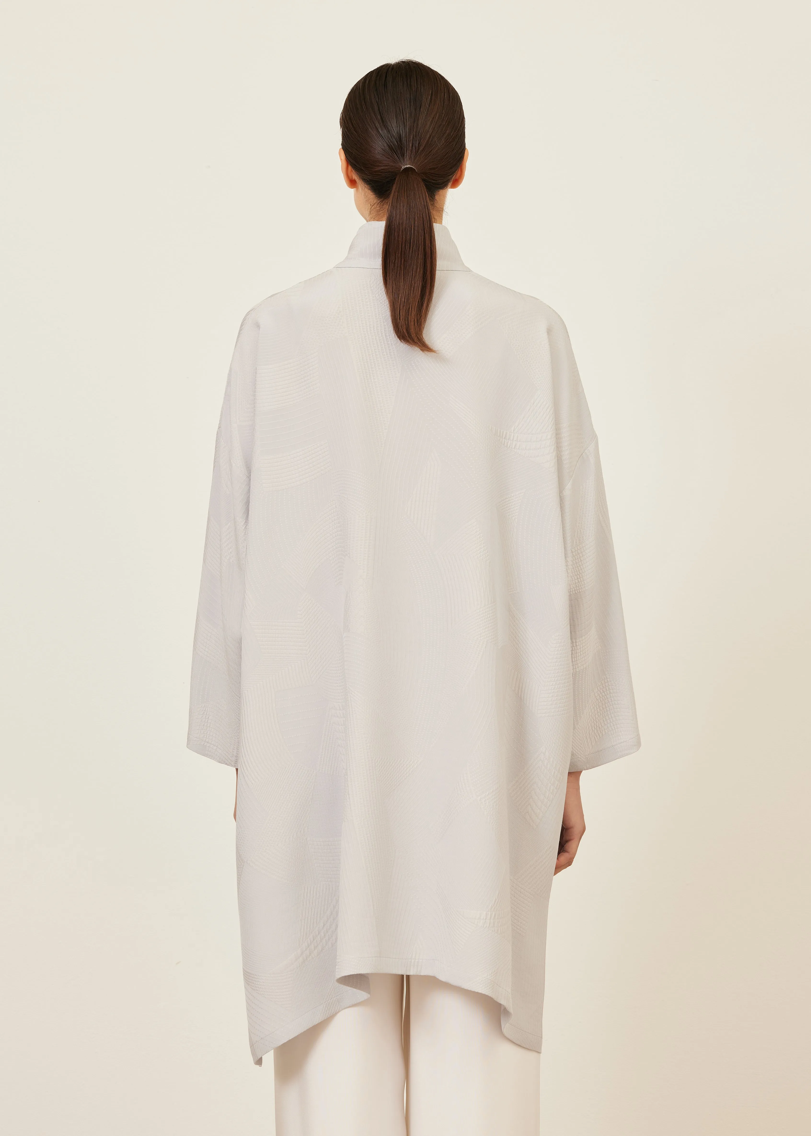 silk wide a-line shirt with chinese collar - very long with slits sold by eskandar product image thumbnail 4