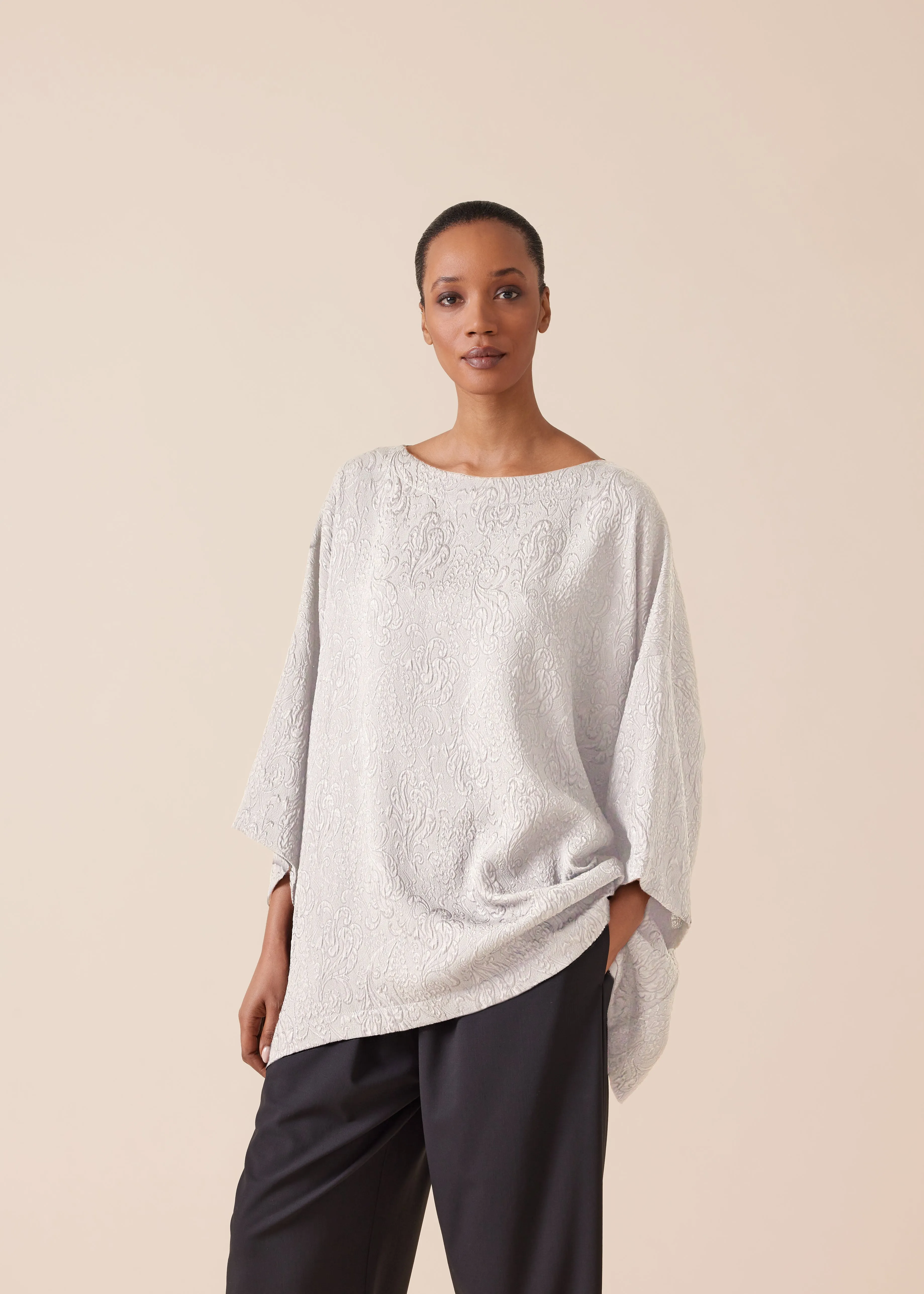 silk 3/4 sleeve bateau neck tunic - long sold by eskandar product image thumbnail 2