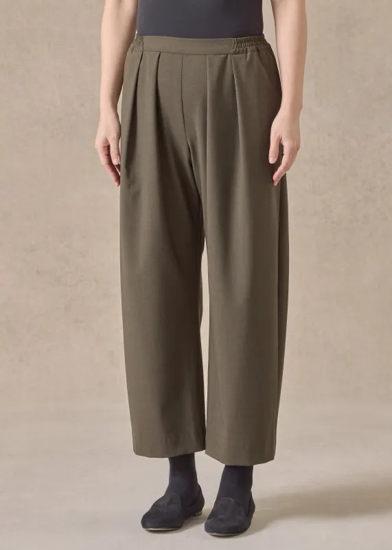 wool stretch cropped flat front pleated trouser (greenbronze) sold by eskandar
