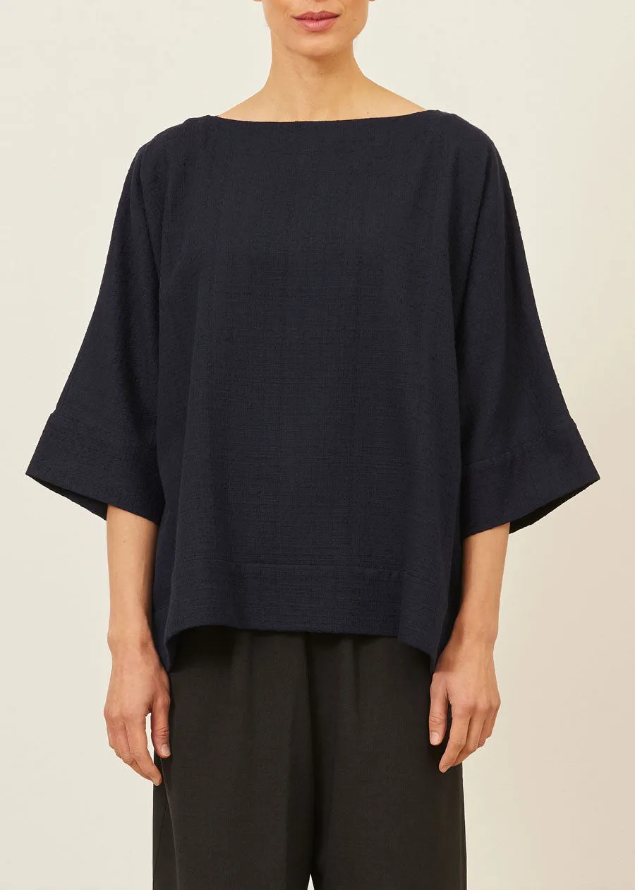 textured cotton scoop neck 3/4 sleeve top with hembands - mid plus sold by eskandar