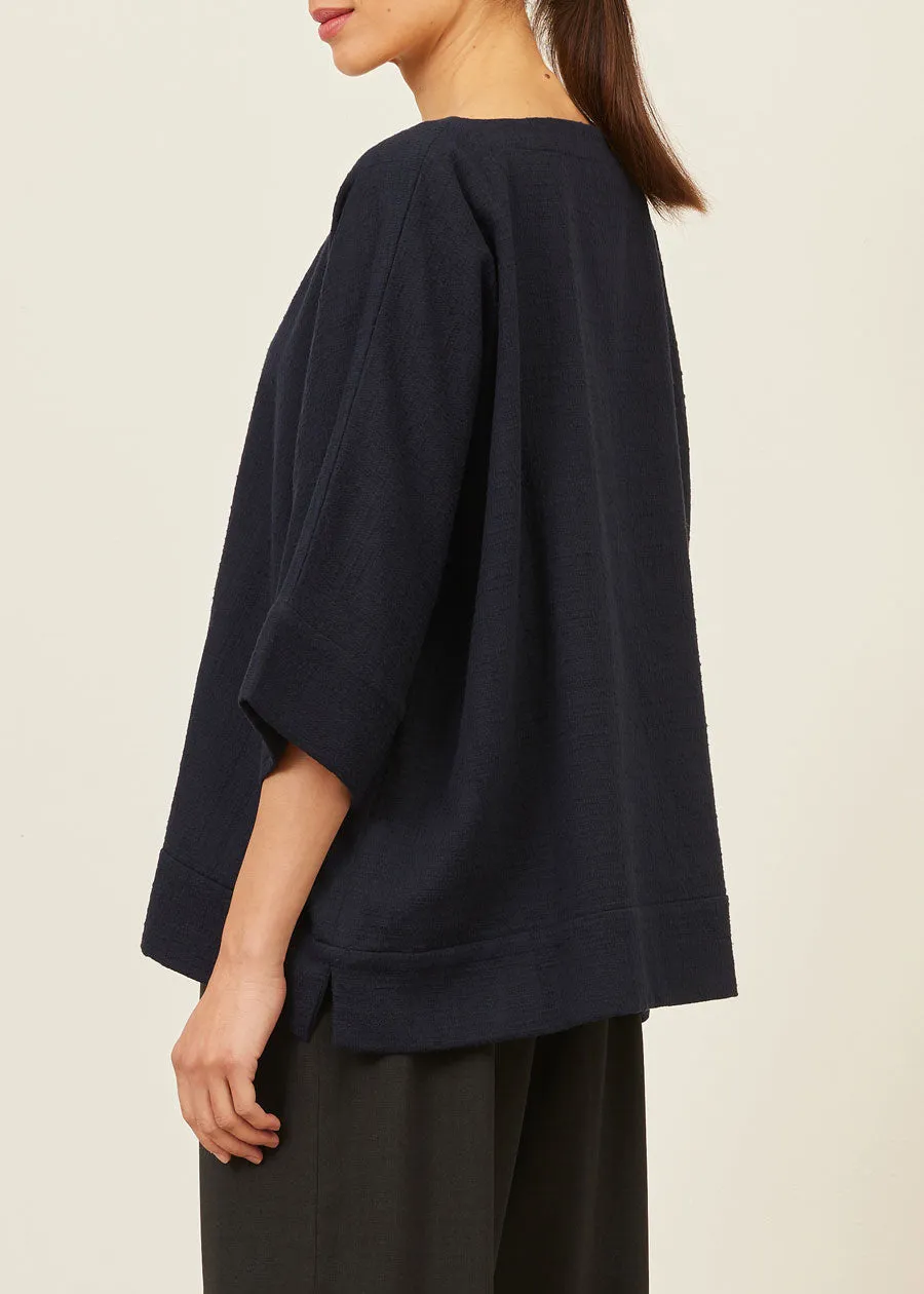 textured cotton scoop neck 3/4 sleeve top with hembands - mid plus sold by eskandar product image thumbnail 4