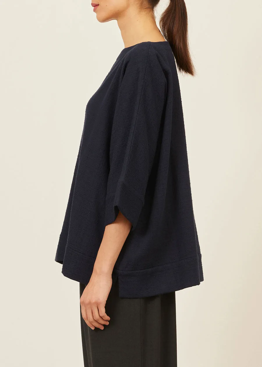 textured cotton scoop neck 3/4 sleeve top with hembands - mid plus sold by eskandar product image thumbnail 3