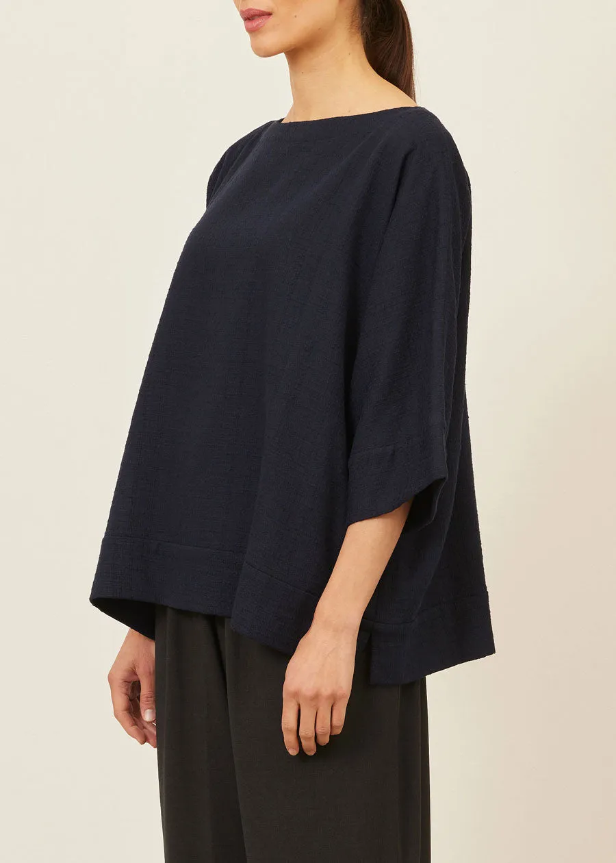 textured cotton scoop neck 3/4 sleeve top with hembands - mid plus sold by eskandar product image thumbnail 2