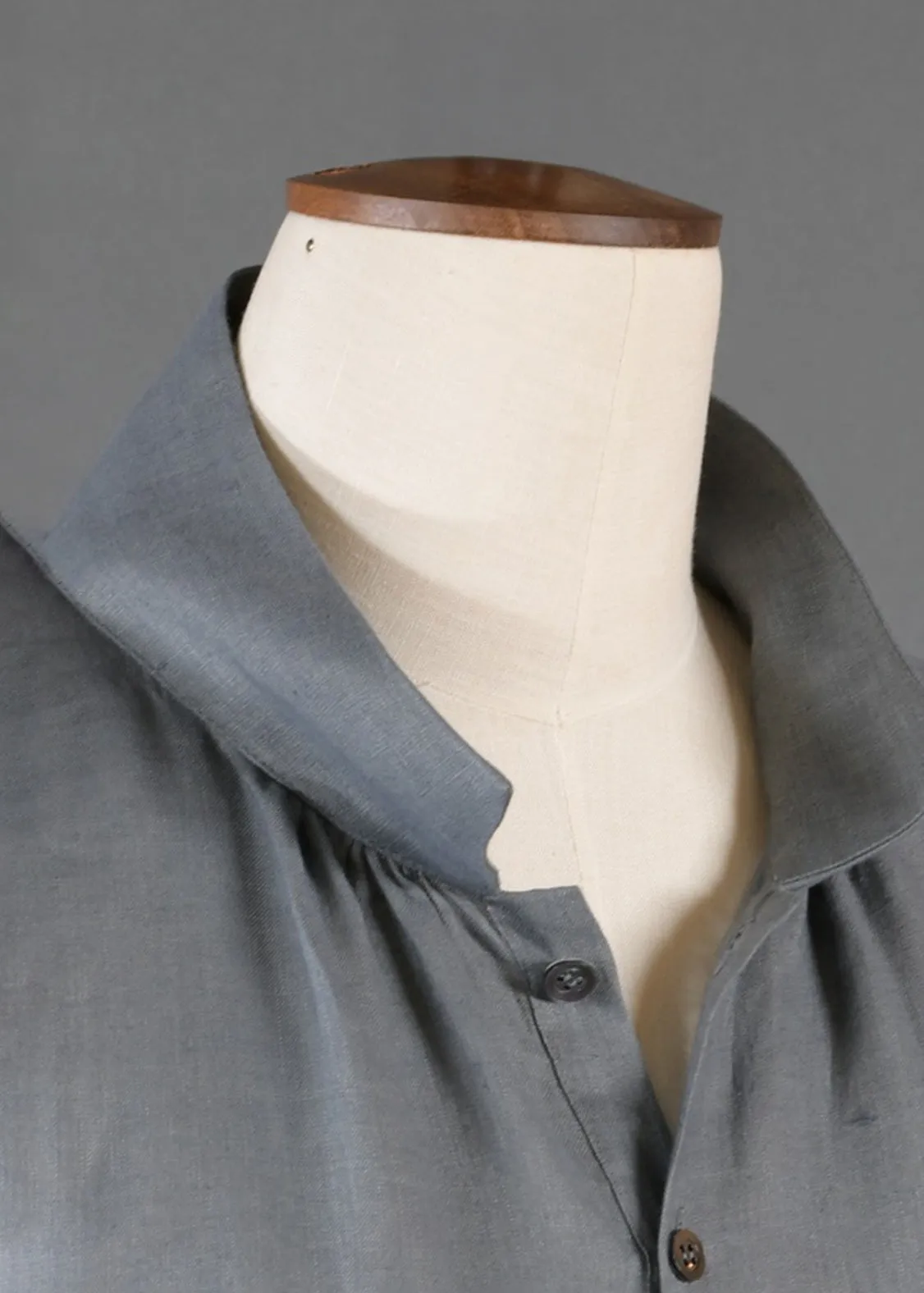 linen sloped shoulder wide a-line pleated collar smock dress (pewter) sold by eskandar product image thumbnail 4