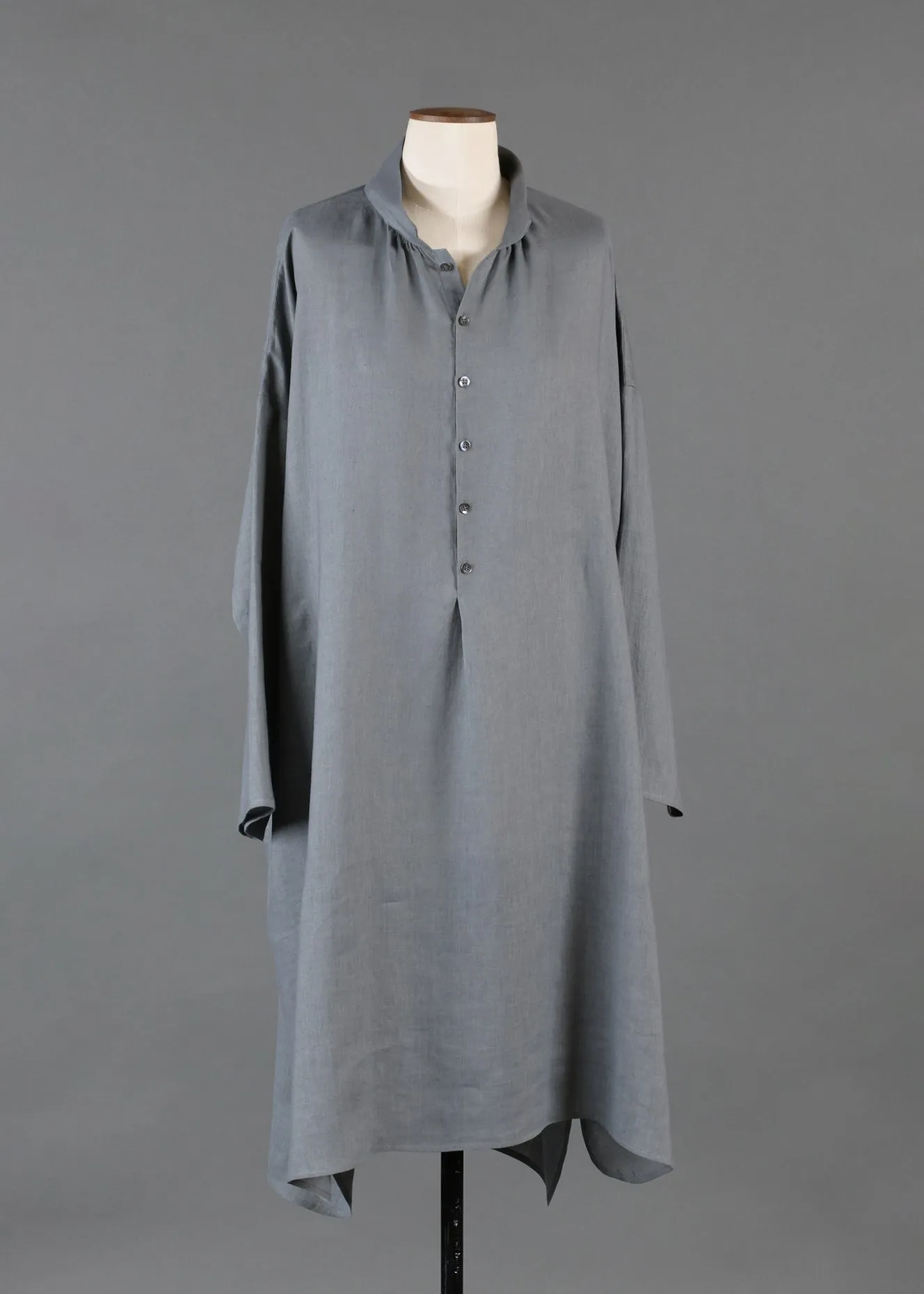linen sloped shoulder wide a-line pleated collar smock dress (pewter) sold by eskandar product image thumbnail 3