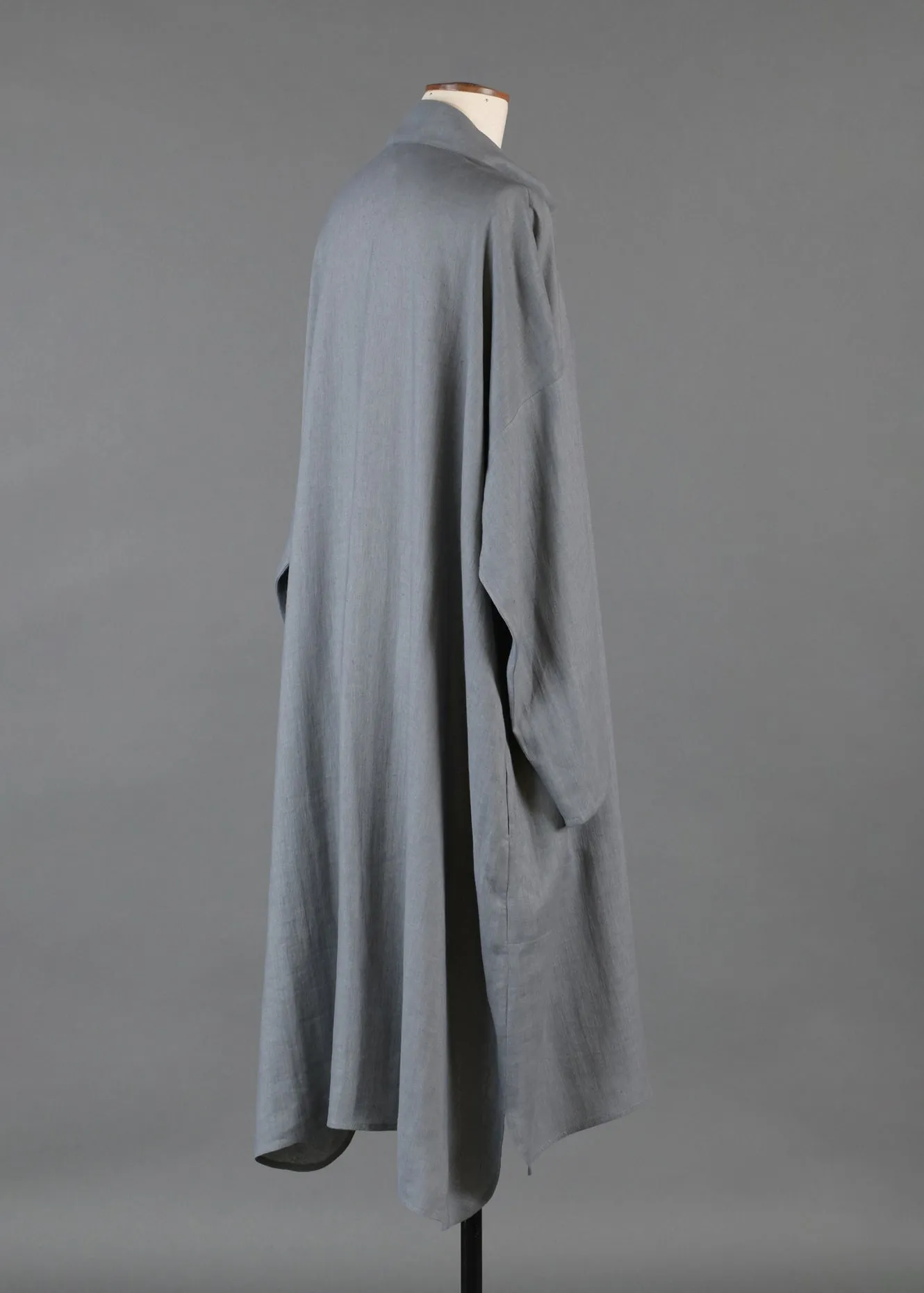 linen sloped shoulder wide a-line pleated collar smock dress (pewter) sold by eskandar product image thumbnail 2