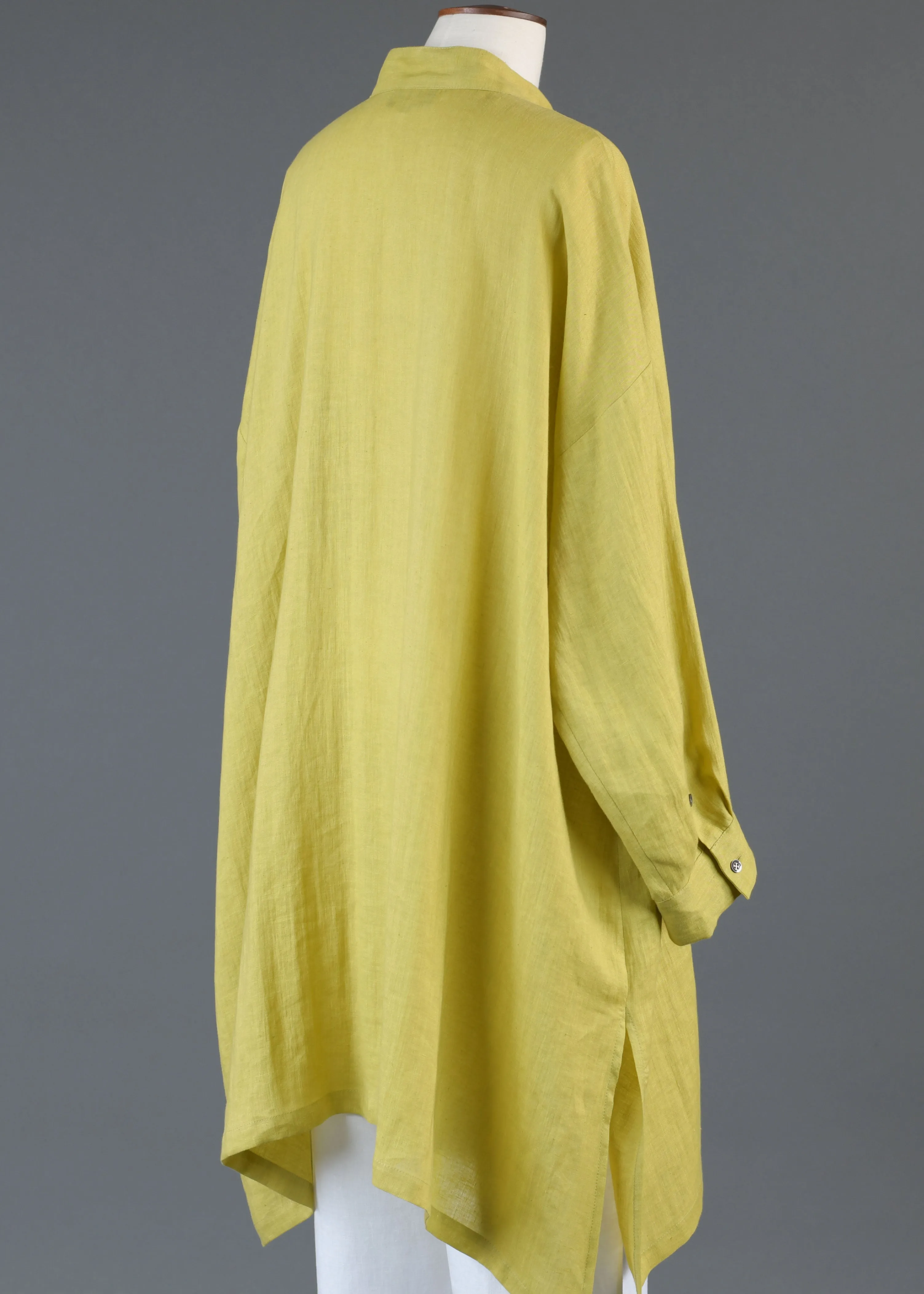 linen wide a-line collarless shirt - very long w/slits sold by eskandar product image thumbnail 3