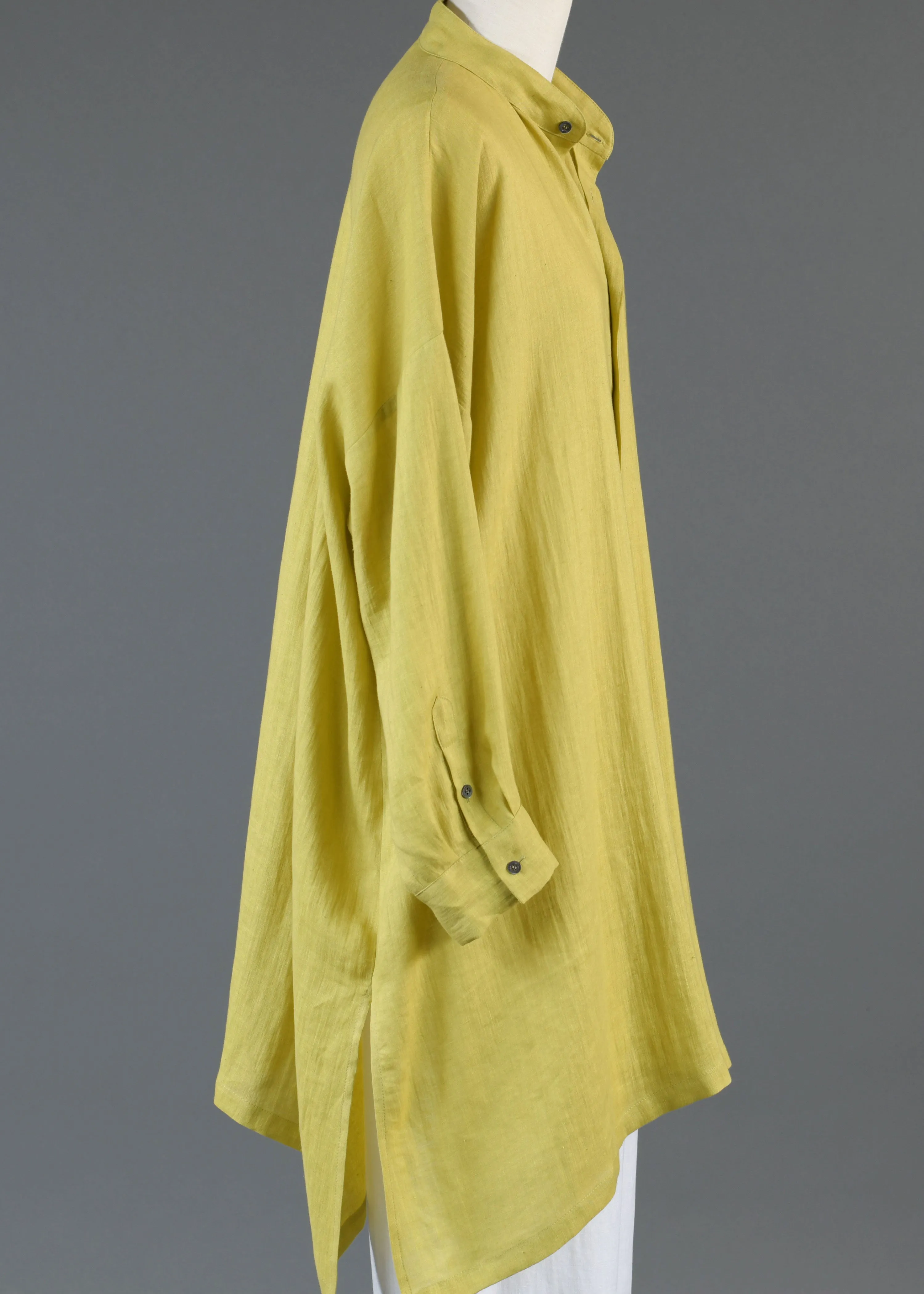 linen wide a-line collarless shirt - very long w/slits sold by eskandar product image thumbnail 2