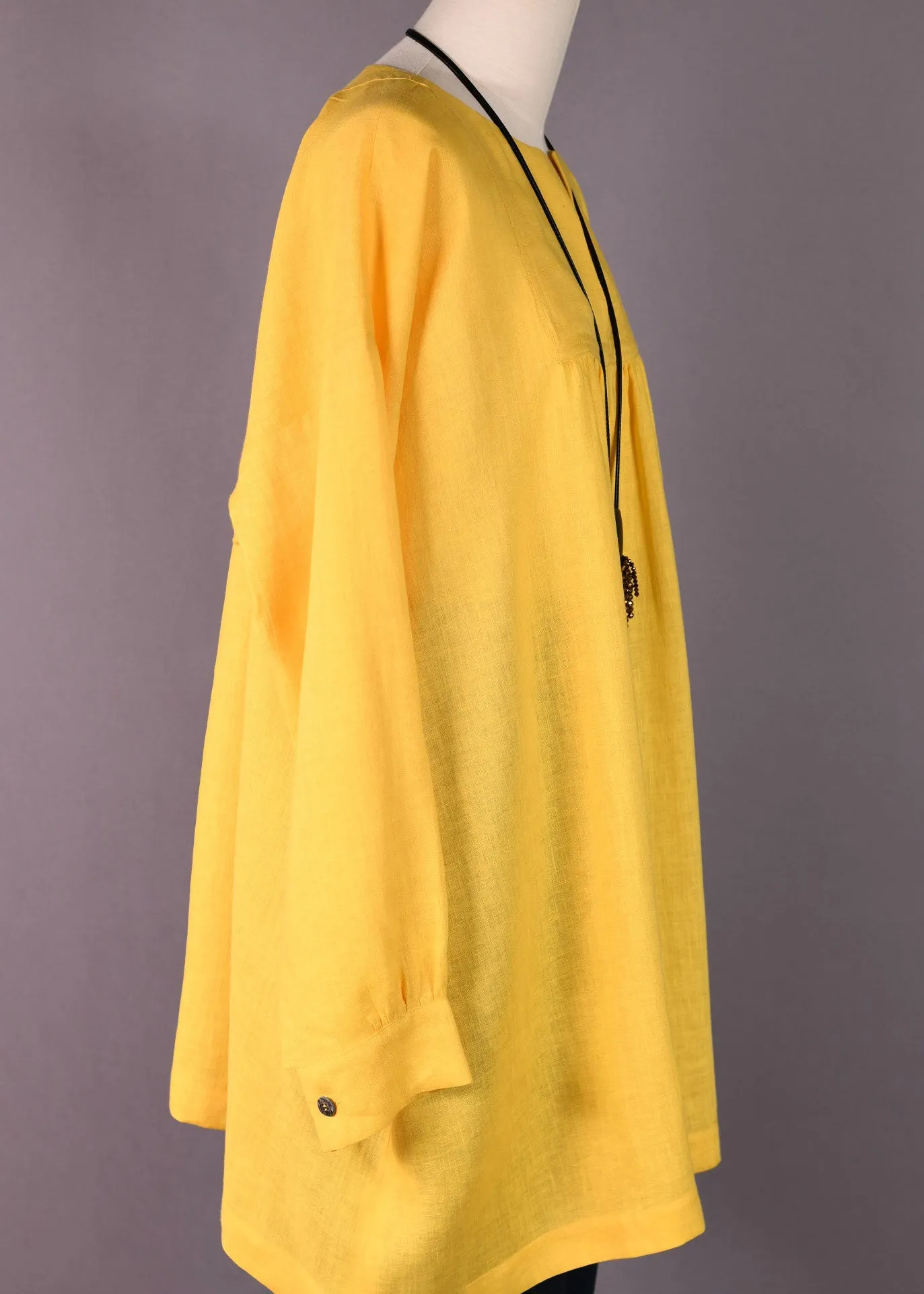 handkerchief linen slit neck peasant smock - long plus sold by eskandar product image thumbnail 2