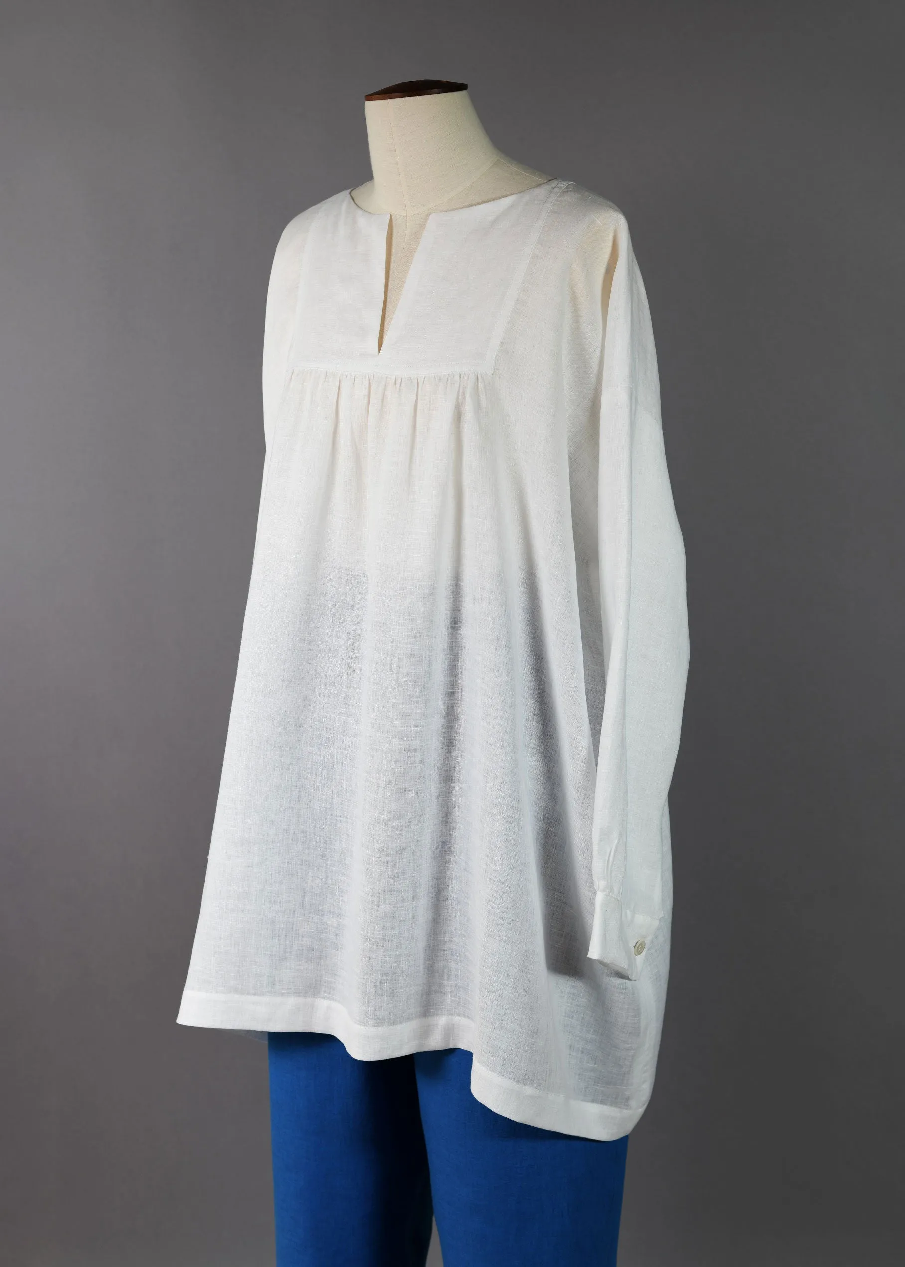 handkerchief linen slit neck peasant smock - long plus sold by eskandar product image thumbnail 4