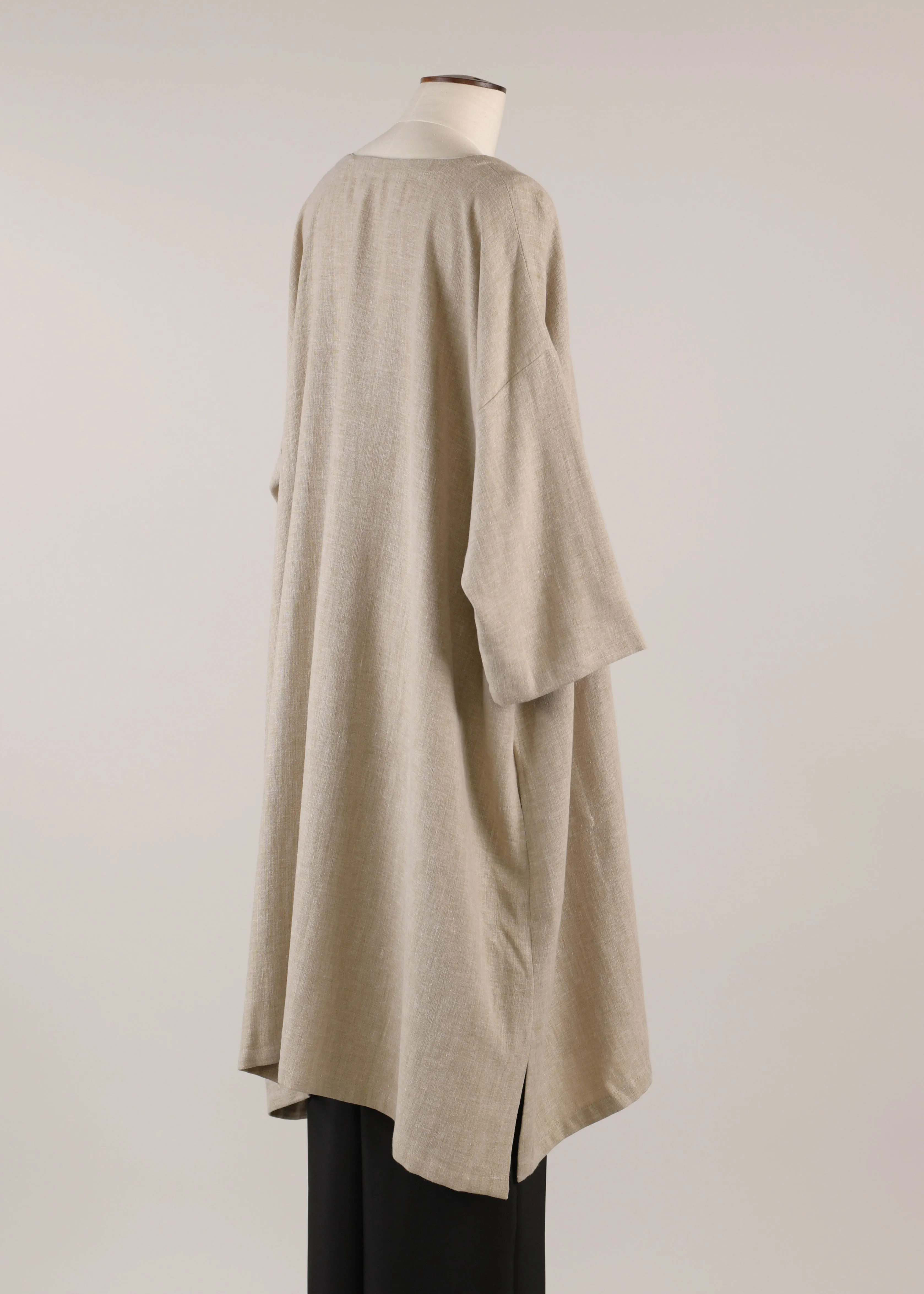 linen mix 3/4 sleeve wide a-line round neck coat - very long sold by eskandar product image thumbnail 3