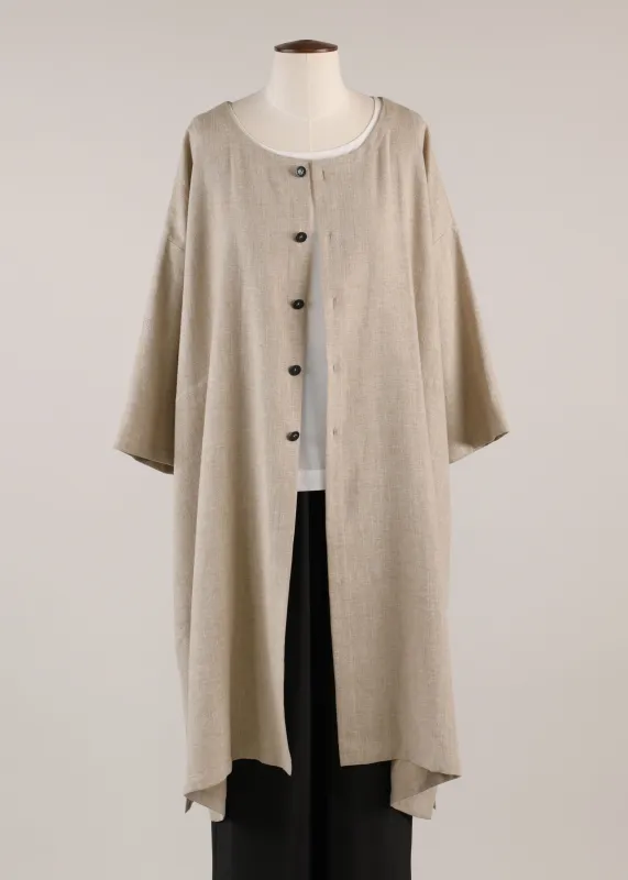linen mix 3/4 sleeve wide a-line round neck coat - very long sold by eskandar
