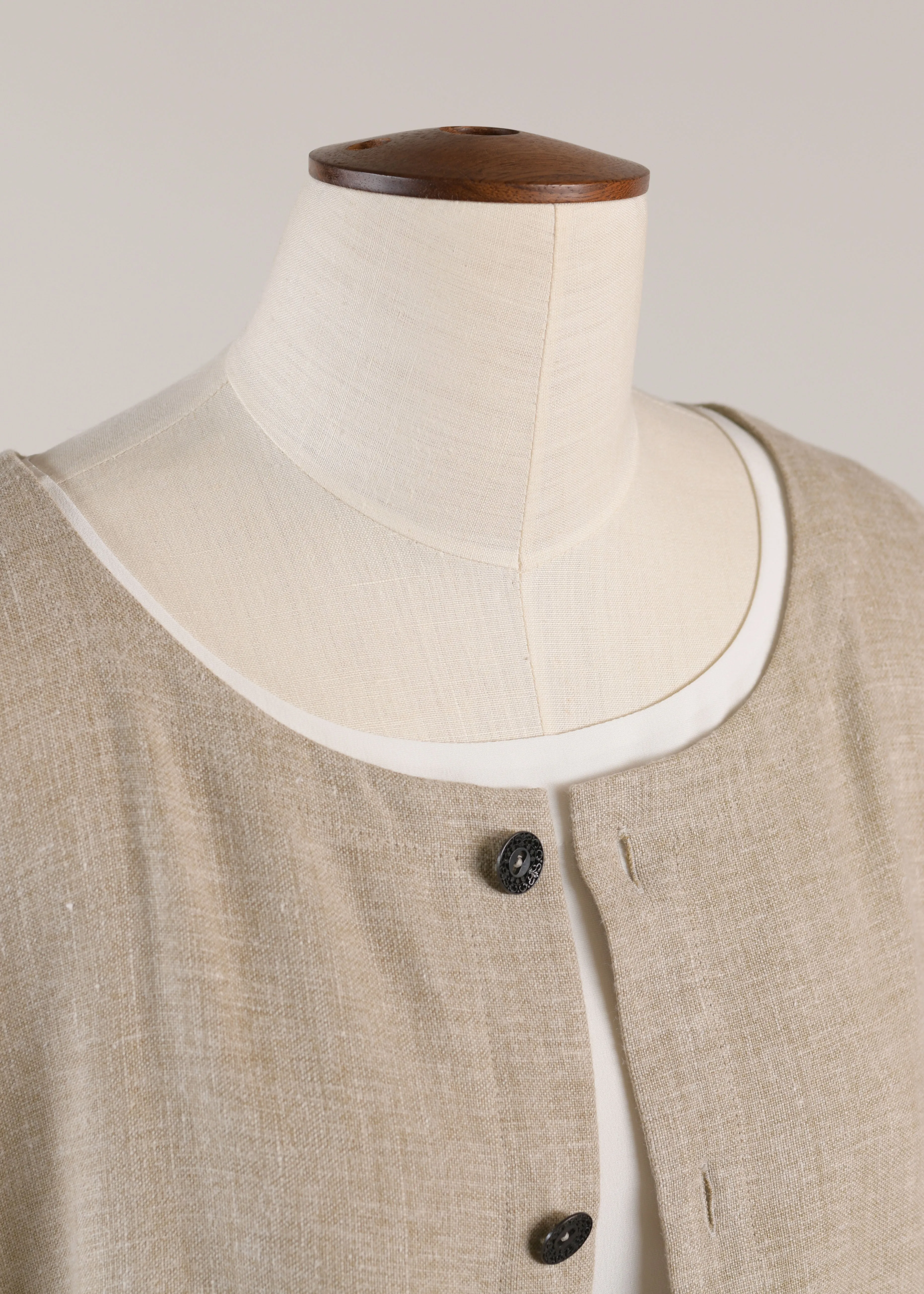 linen mix 3/4 sleeve wide a-line round neck coat - very long sold by eskandar product image thumbnail 5