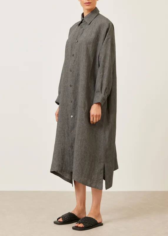 linen wide a-line shirt dress with collar sold by eskandar