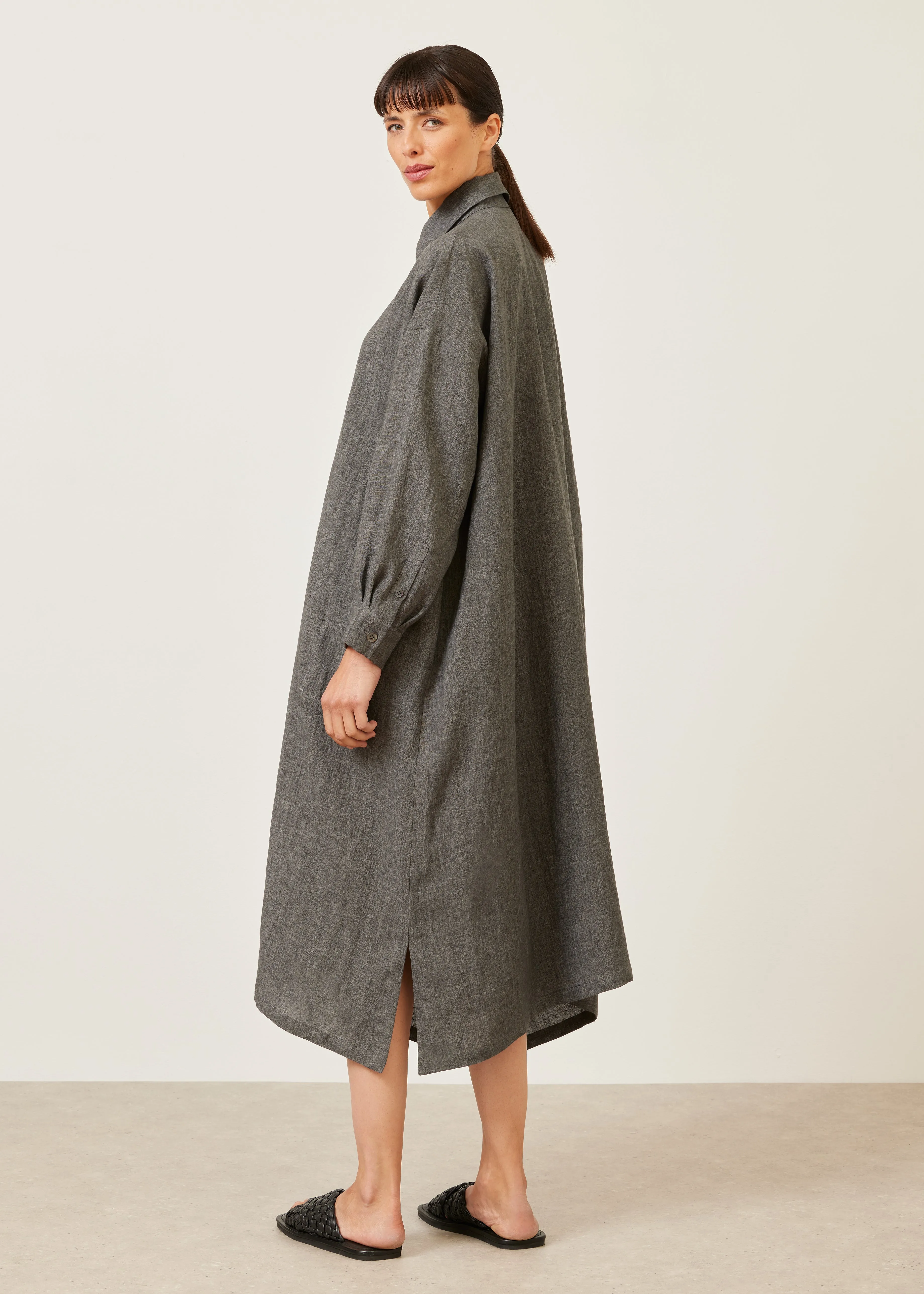 linen wide a-line shirt dress with collar sold by eskandar product image thumbnail 3