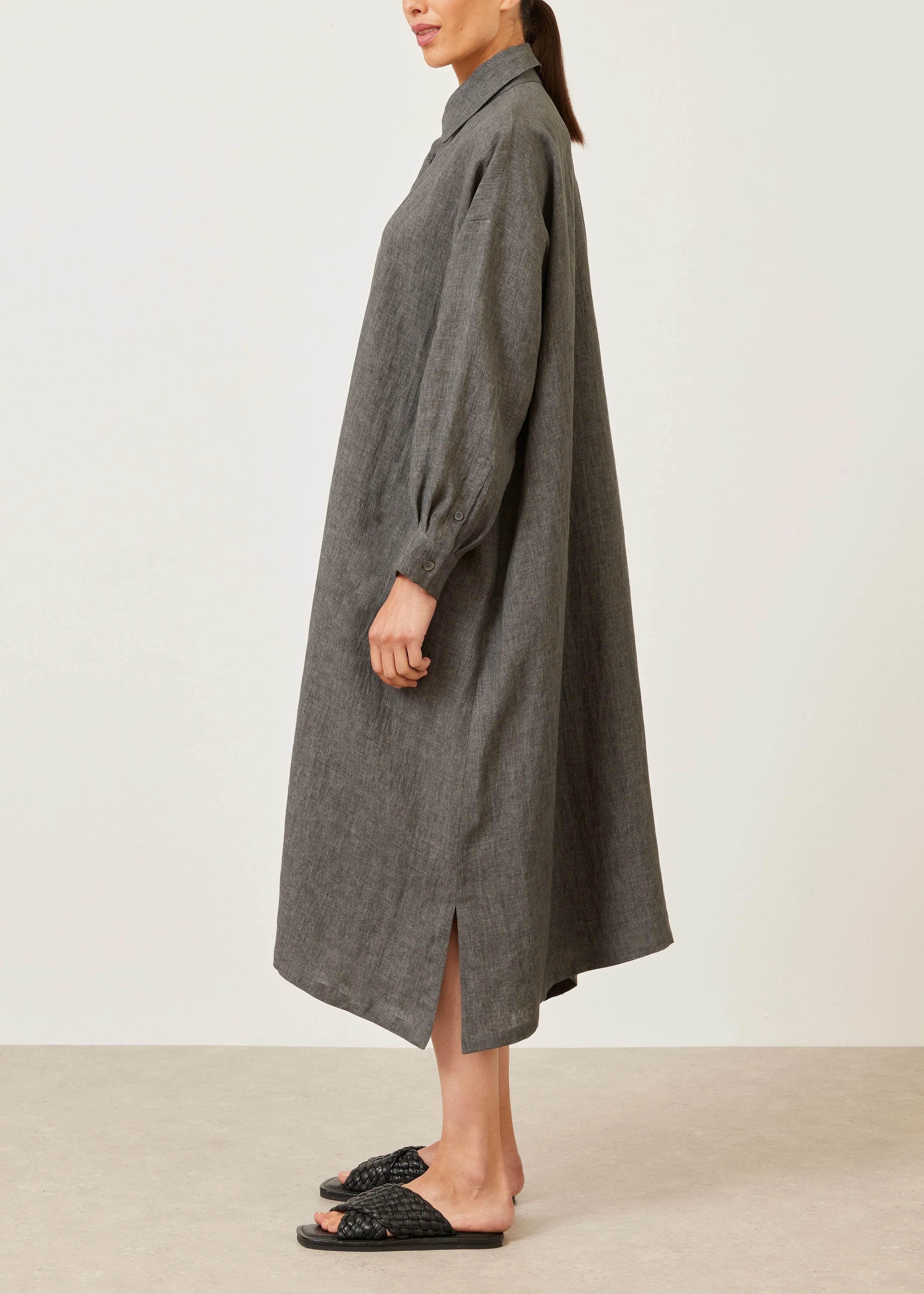 linen wide a-line shirt dress with collar sold by eskandar product image thumbnail 2
