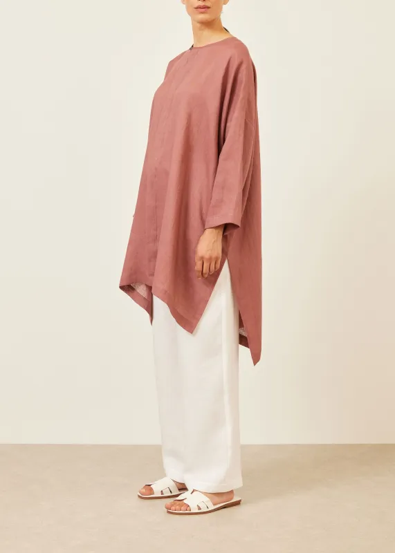 linen wide longer back bound neck shirt - very long with slits sold by eskandar