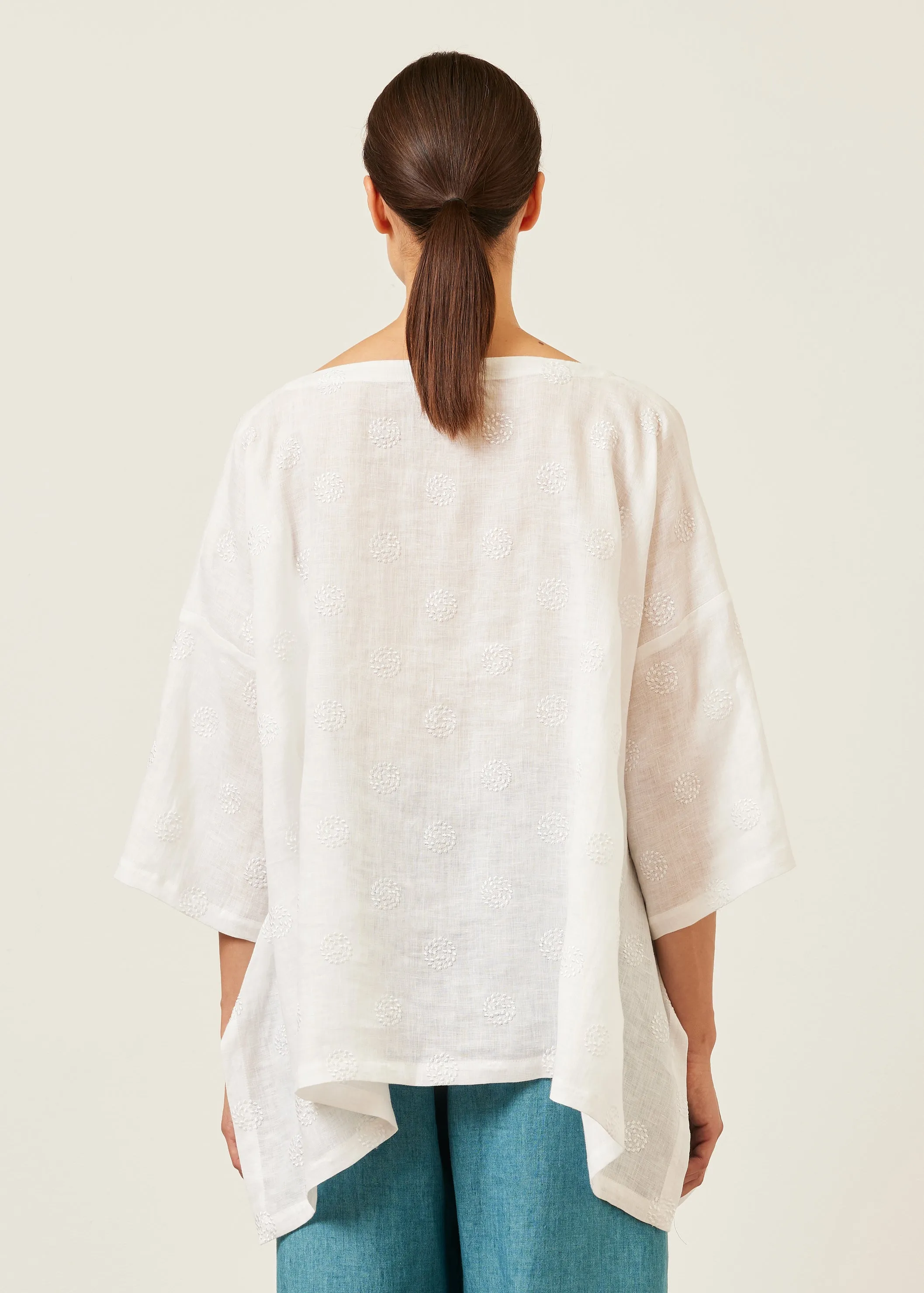 embroidered linen dps scoop neck 3/4 sleeve top - mid plus sold by eskandar product image thumbnail 5