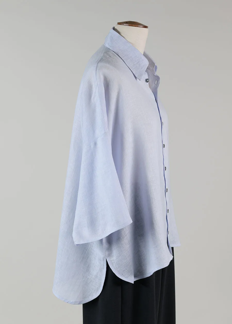 linen sloped shlder wide a-line s/s shirt w/collar - mid sold by eskandar product image thumbnail 2