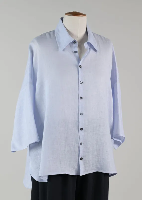 linen sloped shlder wide a-line s/s shirt w/collar - mid sold by eskandar