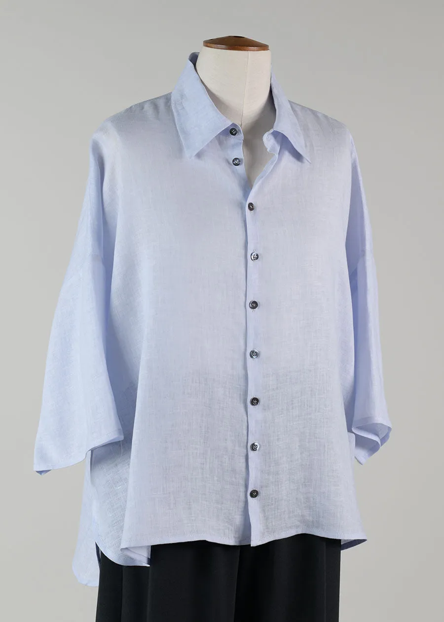 linen sloped shlder wide a-line s/s shirt w/collar - mid sold by eskandar