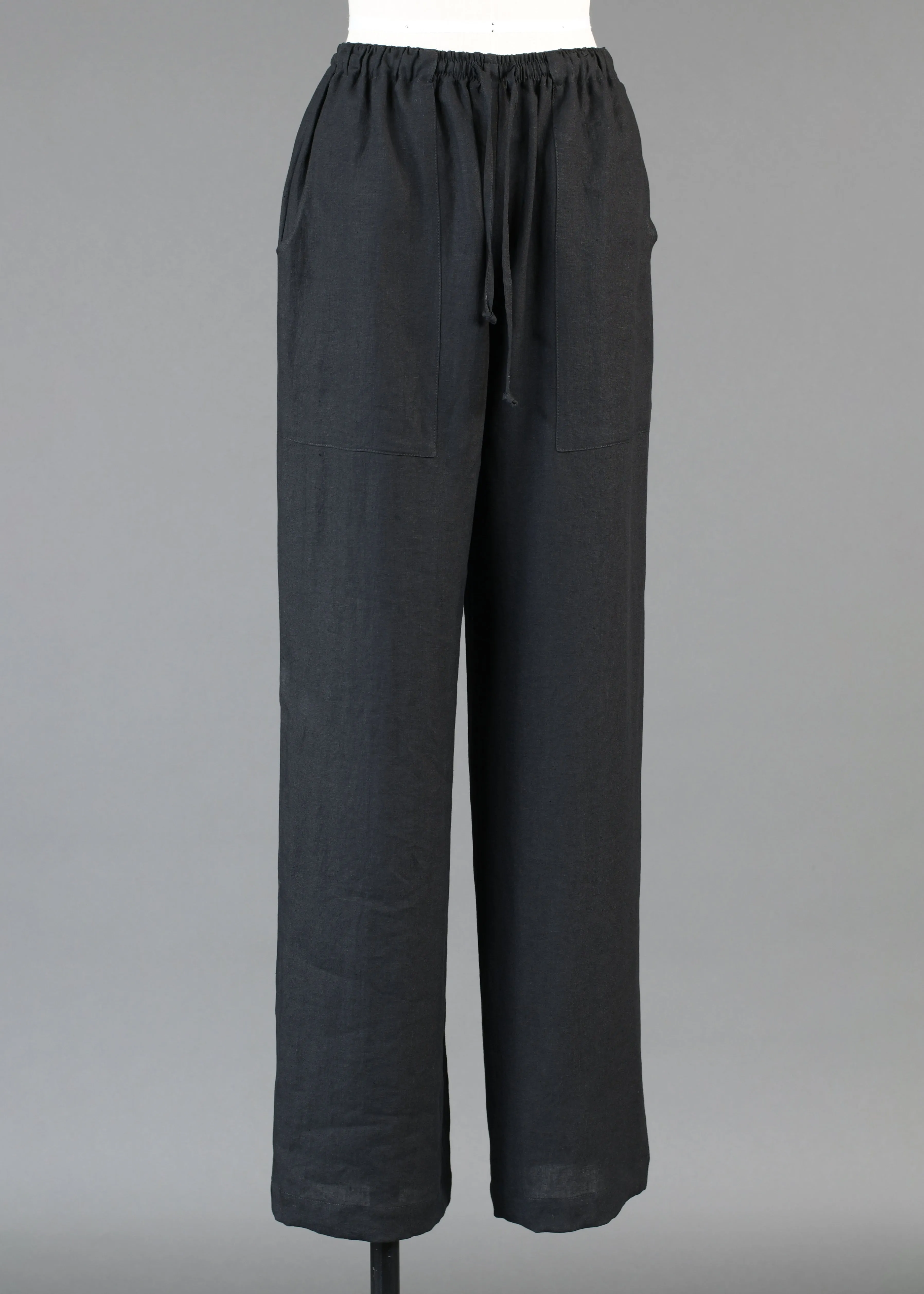 linen patchpocket drawstring trouser (black) sold by eskandar