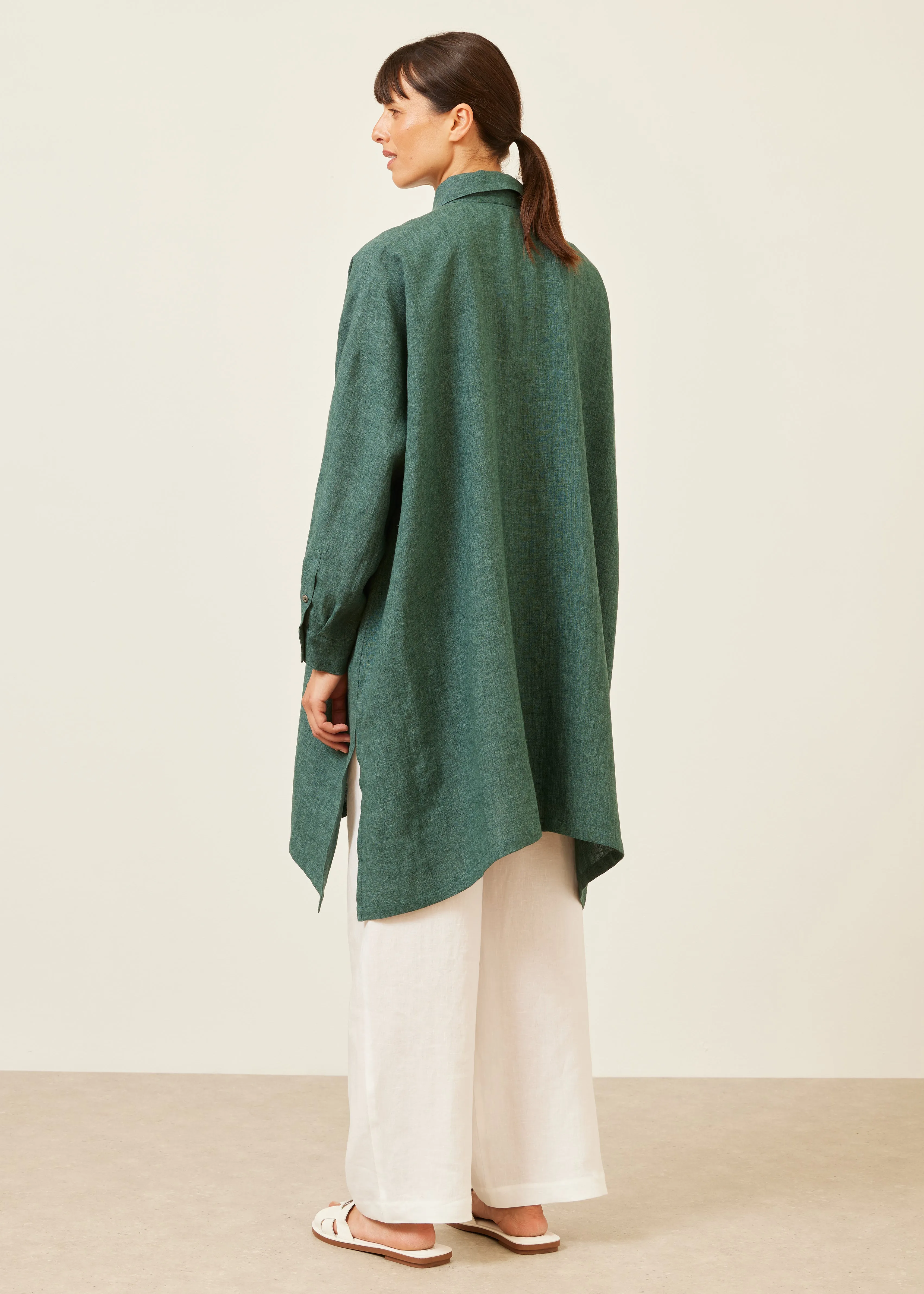 linen wide a-line shirt with collar - very long with slits sold by eskandar product image thumbnail 4