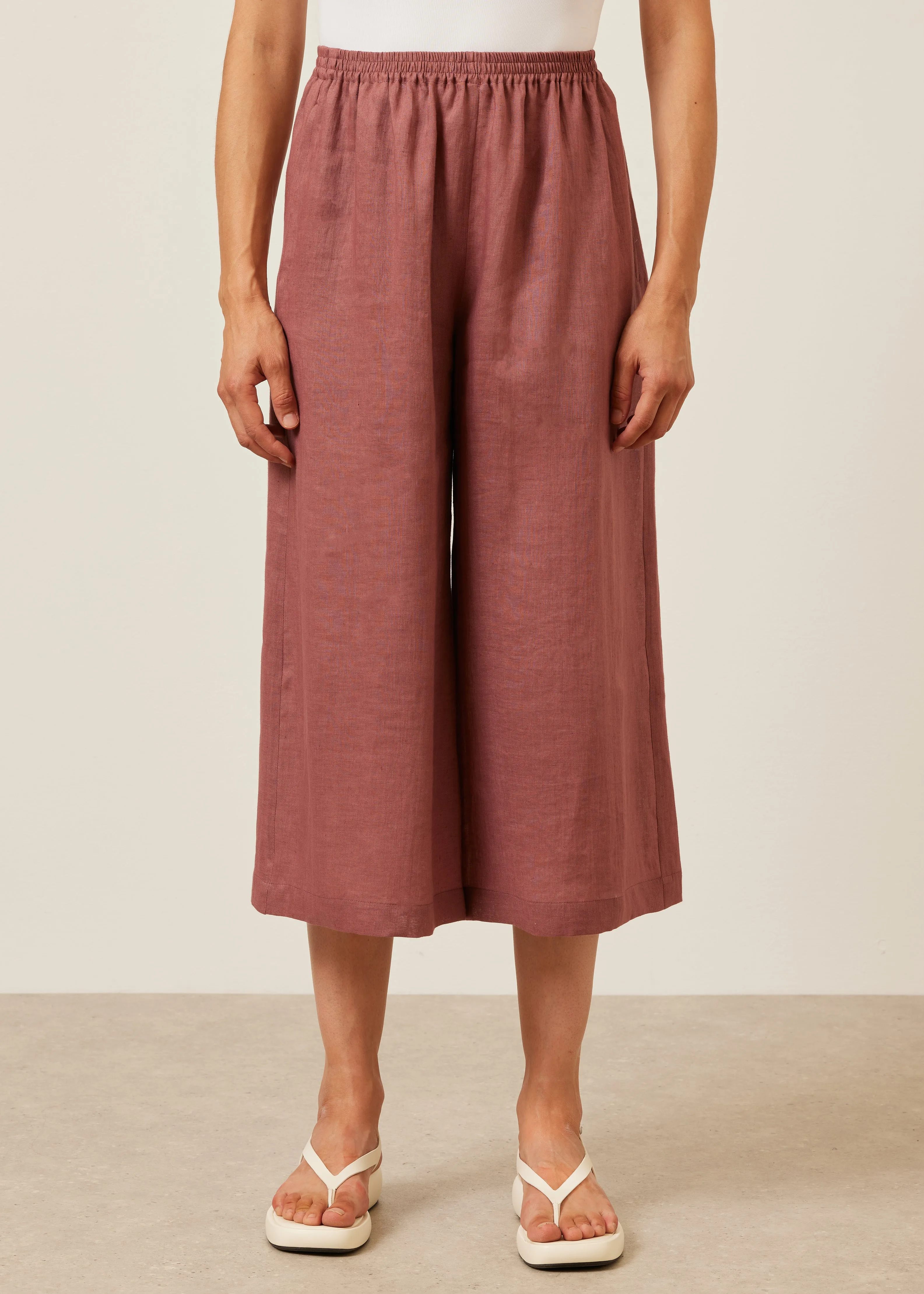 handkerchief linen flared cropped trouser sold by eskandar