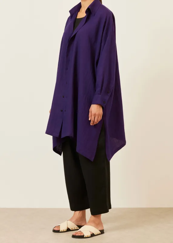 linen wide a-line shirt with collar - very long with slits sold by eskandar