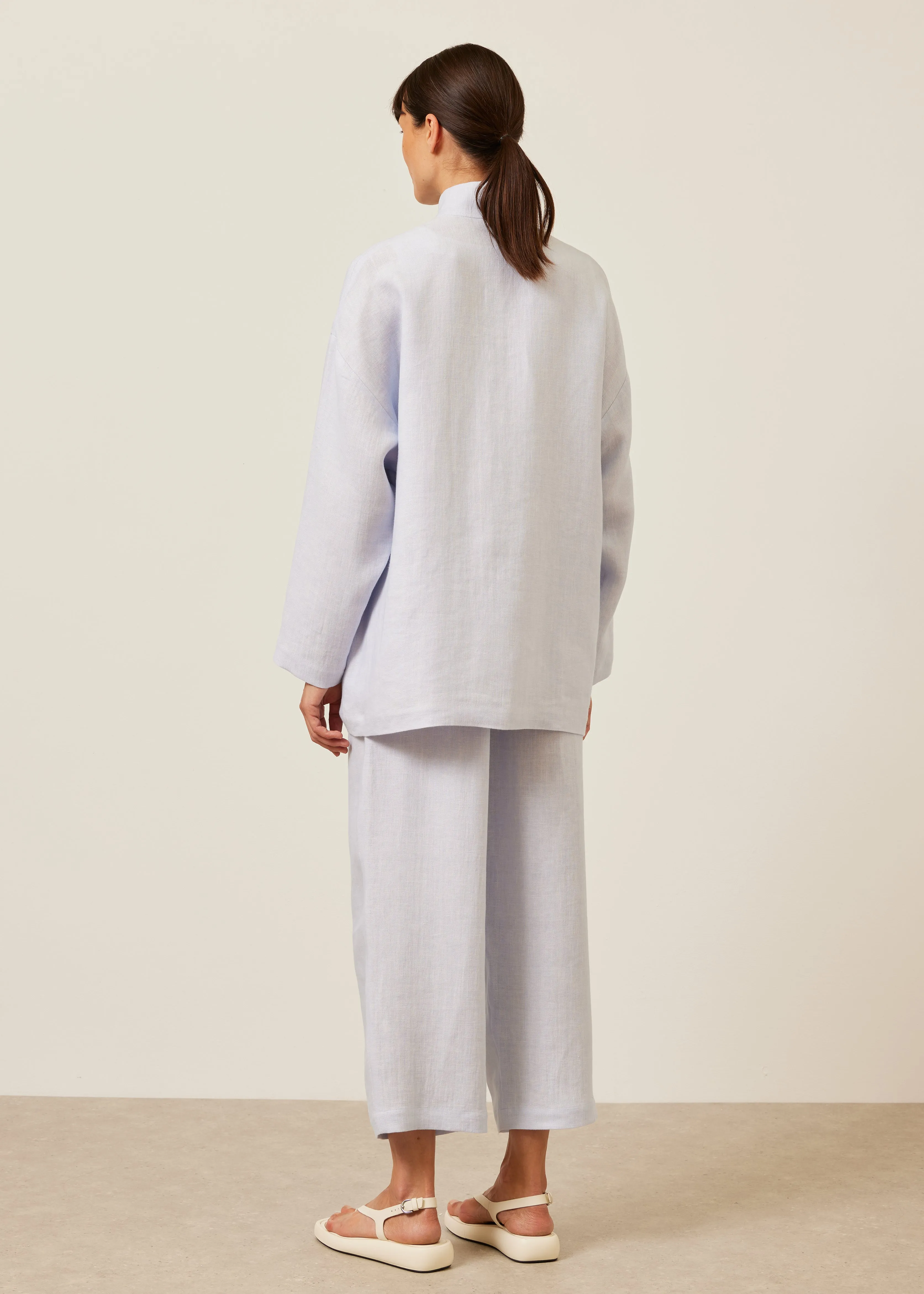 linen achkan' stand collar jacket - long sold by eskandar product image thumbnail 3