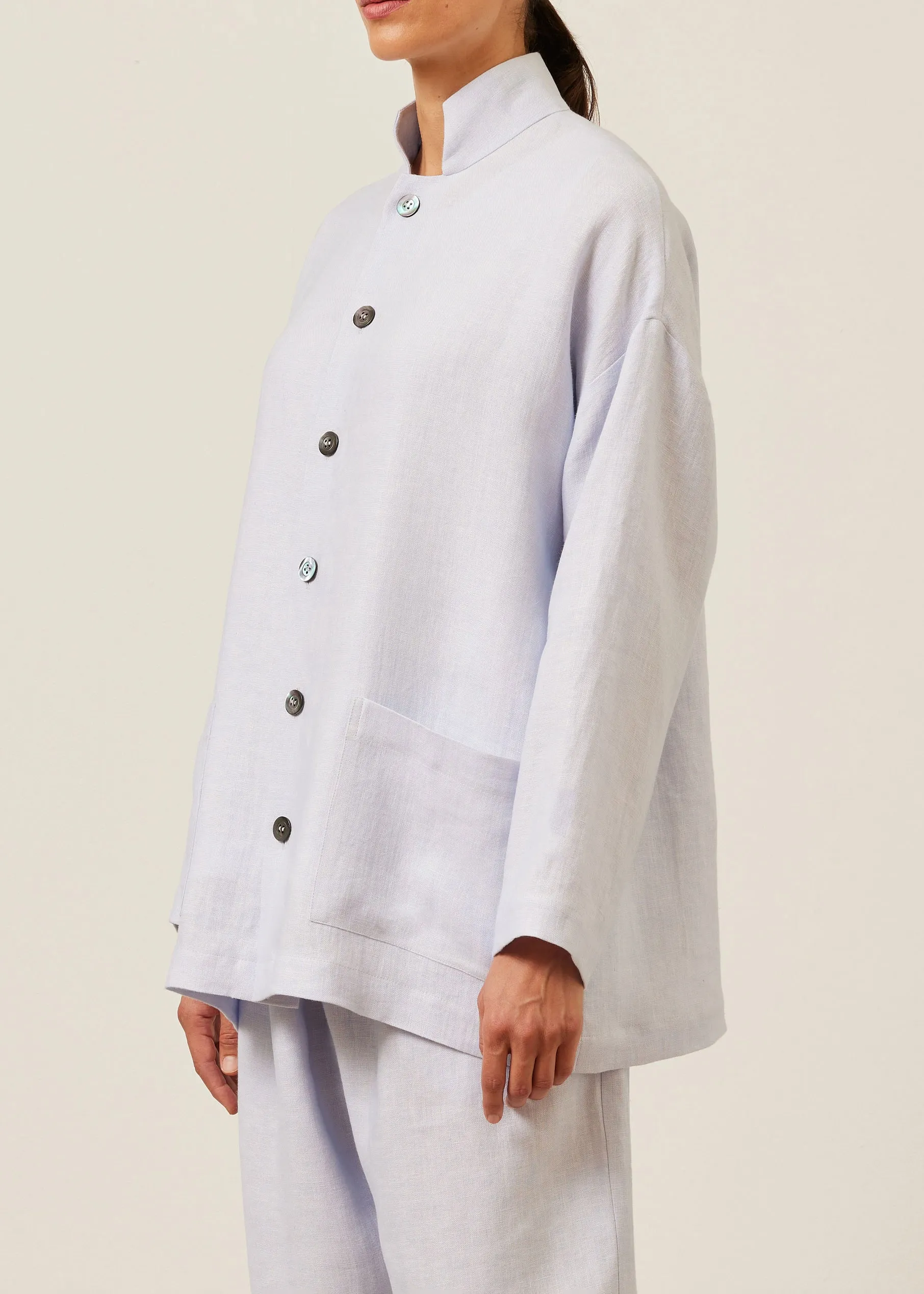 linen achkan' stand collar jacket - long sold by eskandar