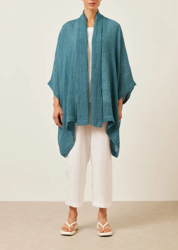 linen gauze wide short sleeve scrunch shawl collar jacket - long plus sold by eskandar