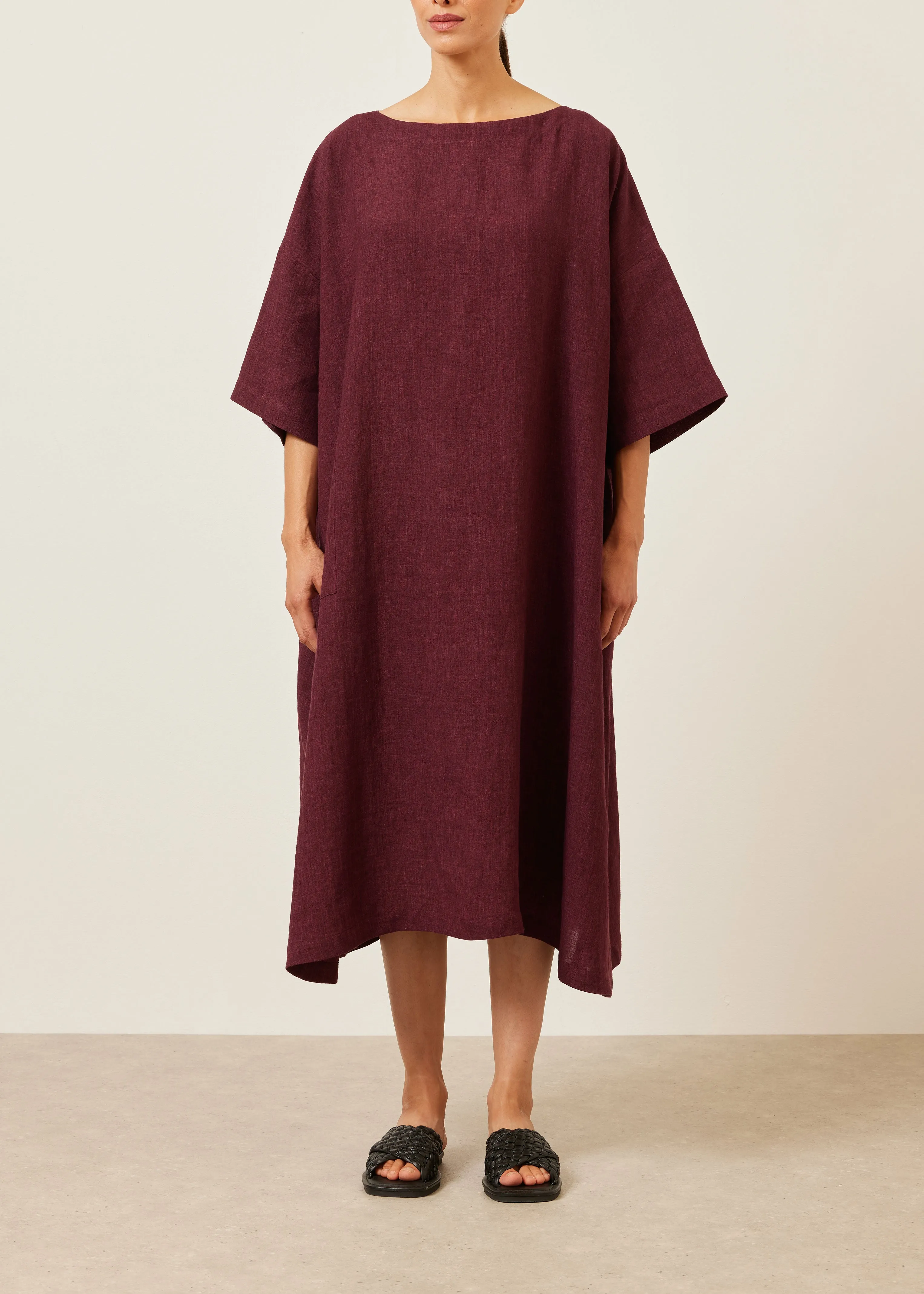 linen angle-to-front side seam scoop neck t shirt dress sold by eskandar