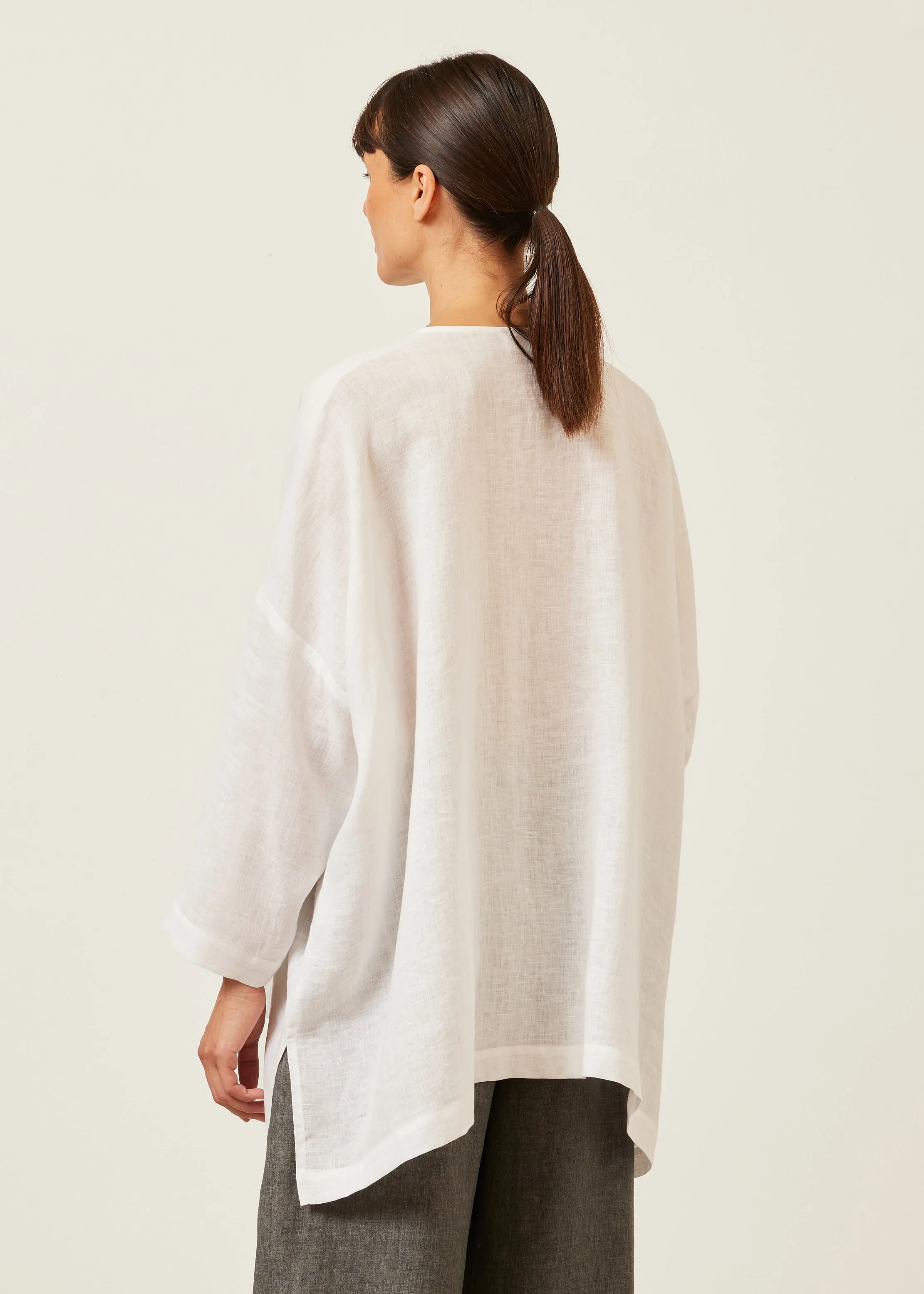 linen wide longer back bound neck shirt - long sold by eskandar product image thumbnail 4