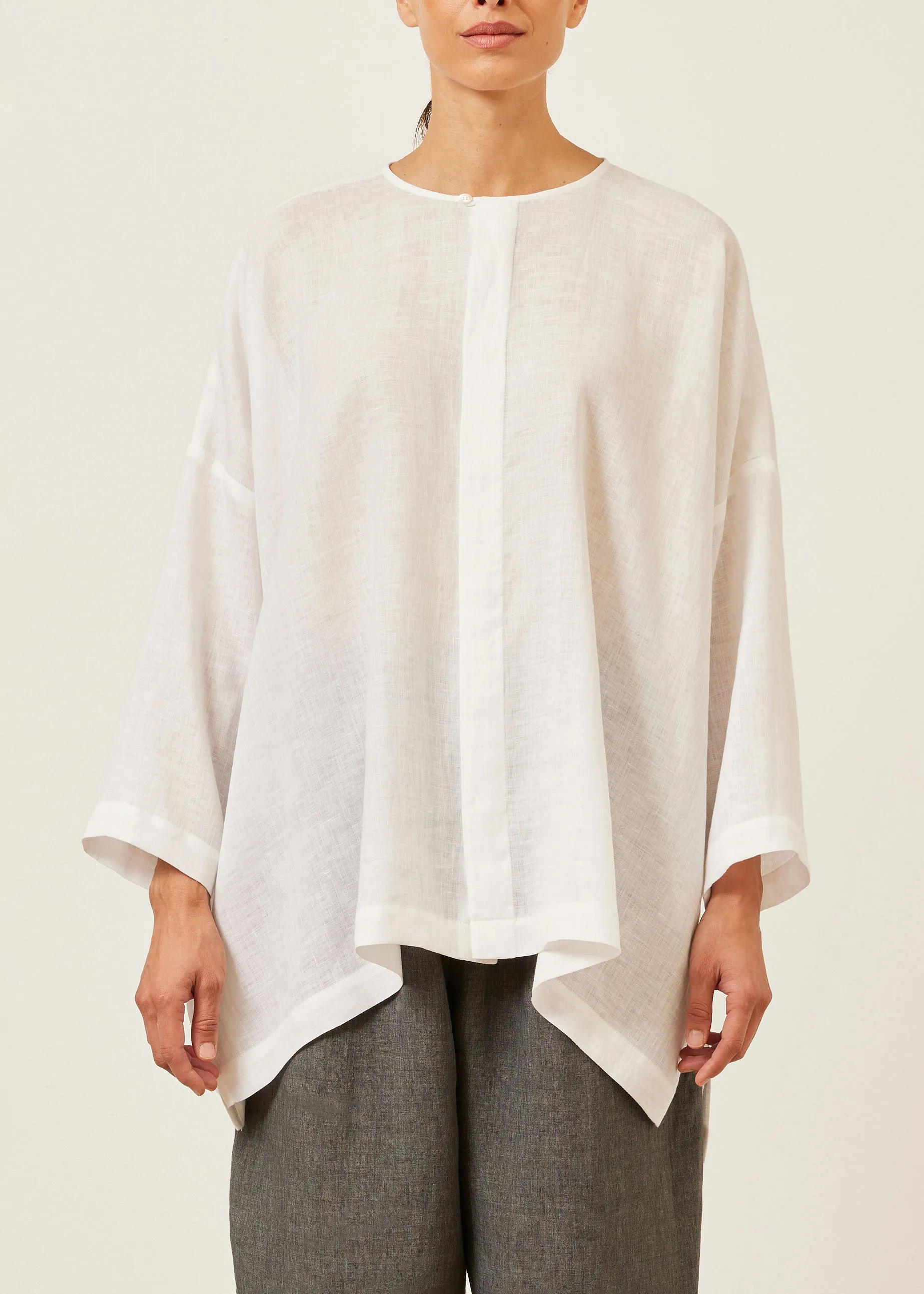 linen wide longer back bound neck shirt - long sold by eskandar