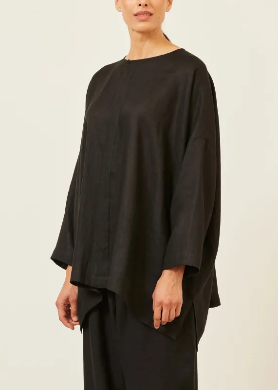linen wide longer back bound neck shirt - long (black) sold by eskandar