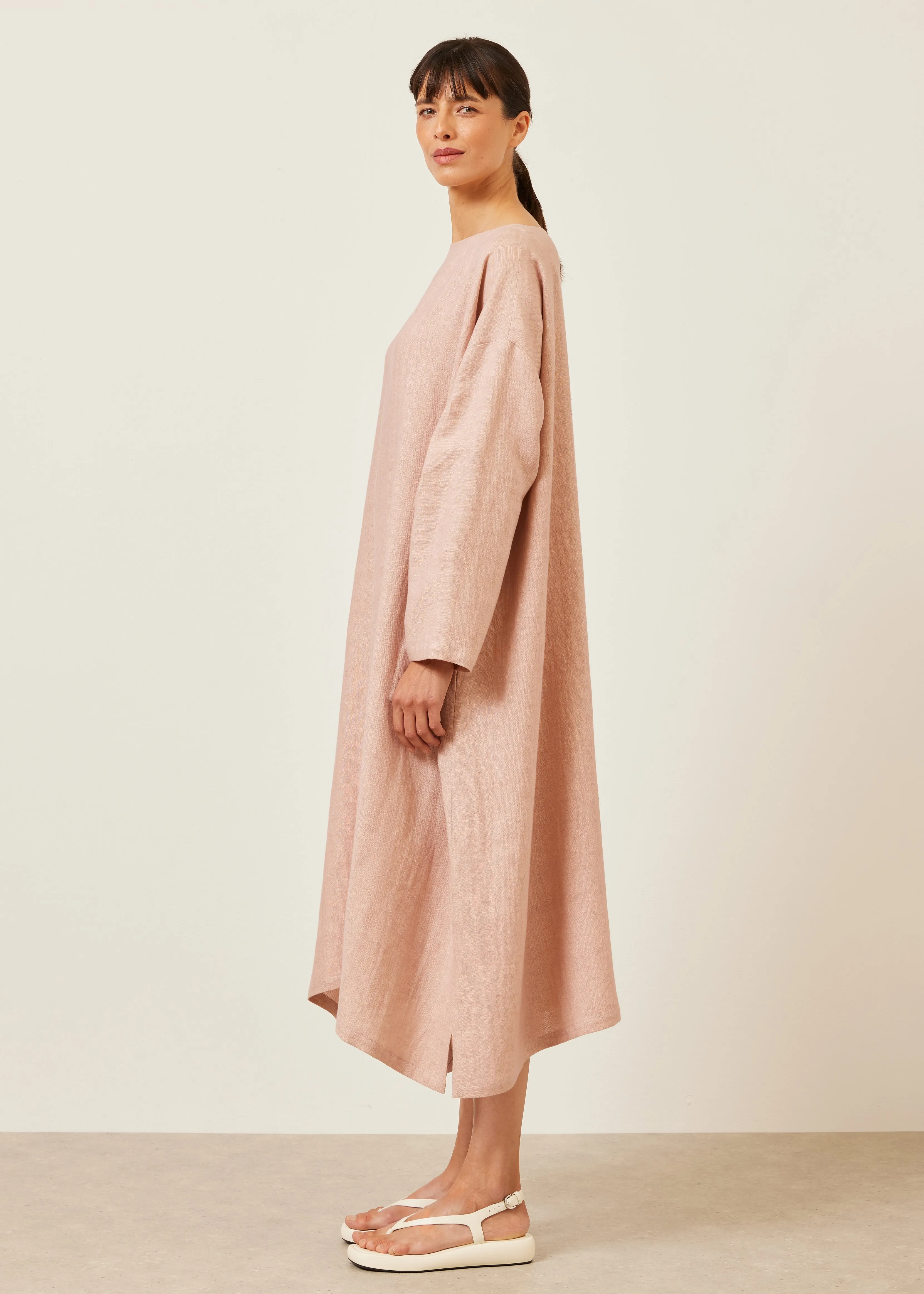 linen wide a-line scoop neck dress sold by eskandar product image thumbnail 3