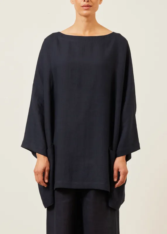 linen sloped shoulder scoop neck poncho - long plus sold by eskandar