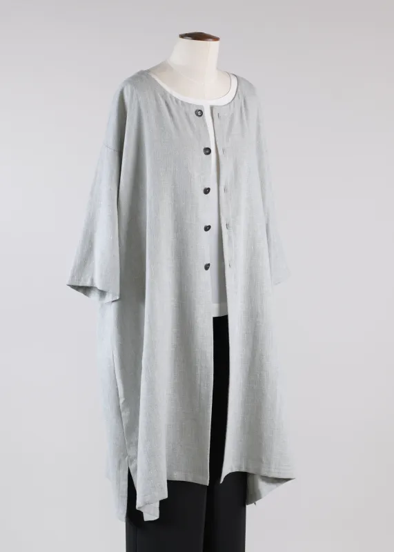 linen mix 3/4 sleeve wide a-line round neck coat - very long sold by eskandar
