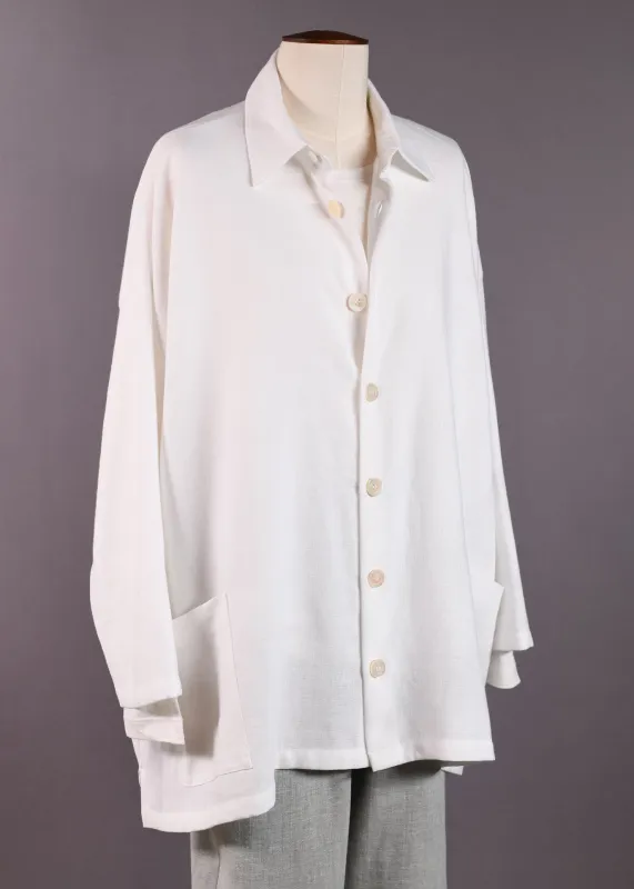 linen wide a-line back pleat jacket with collar - long sold by eskandar
