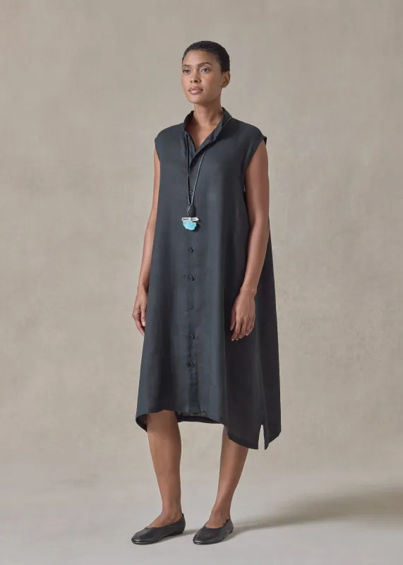 linen a-line collarless sleeveless shirt dress sold by eskandar