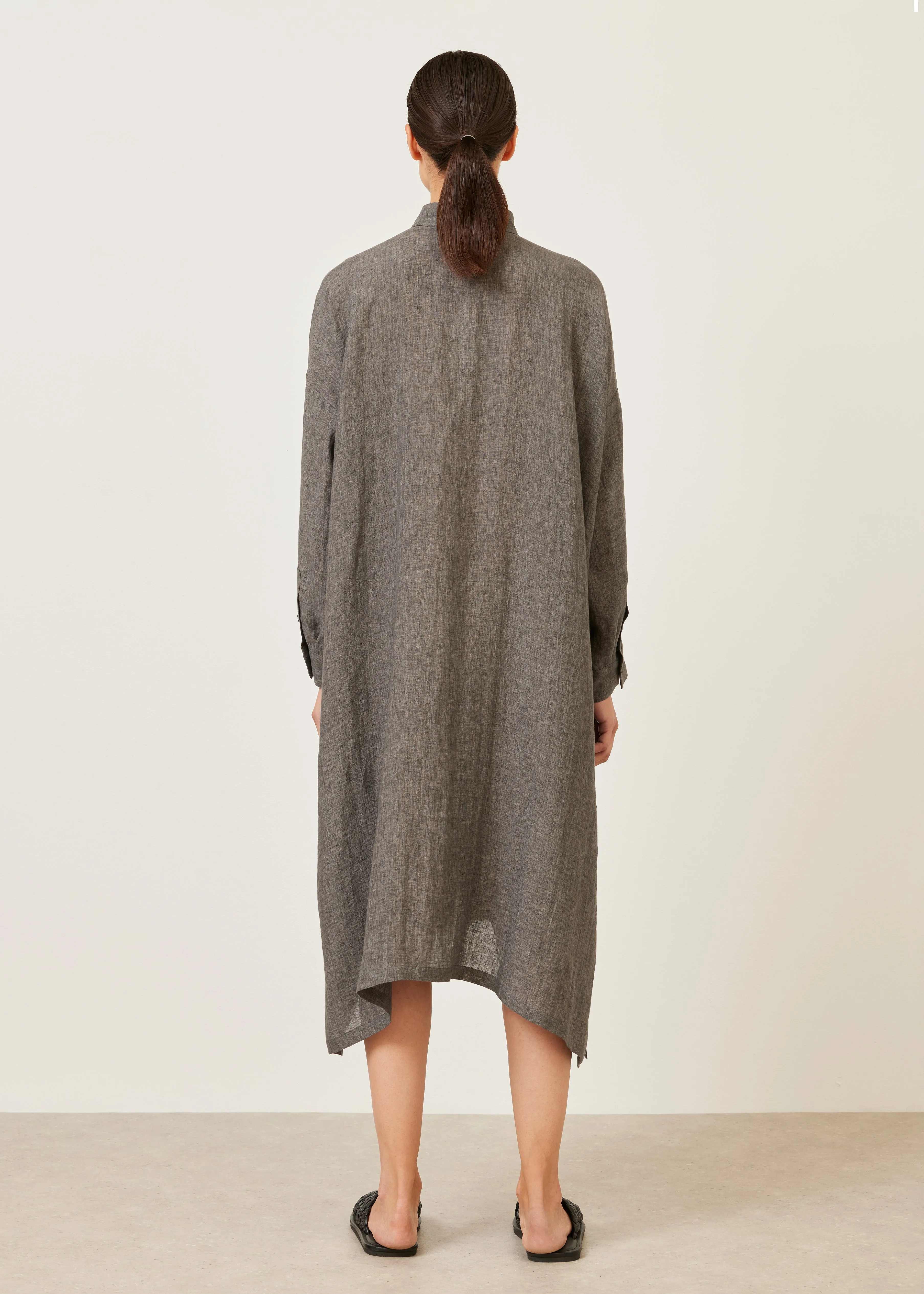 linen wide a-line collarless shirt dress sold by eskandar product image thumbnail 3